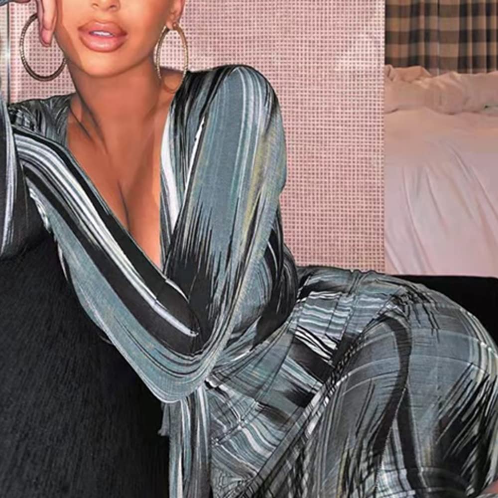 Elegant Women's Bodycon Tie Waist Wrap Dress - V Neck Long Sleeve Midi Cocktail Party Dress for Night Out, Date Night & Special Occasions