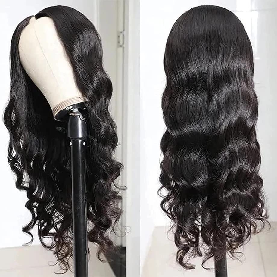 Xagujpo V Part Wig Human Hair Body Wave for Black Women - 100% Remy Human Hair No Sew In No Glue U Part Wig 180% Density Natural Color (26 Inch) - Perfect for Daily Wear, Parties & Special Occasions
