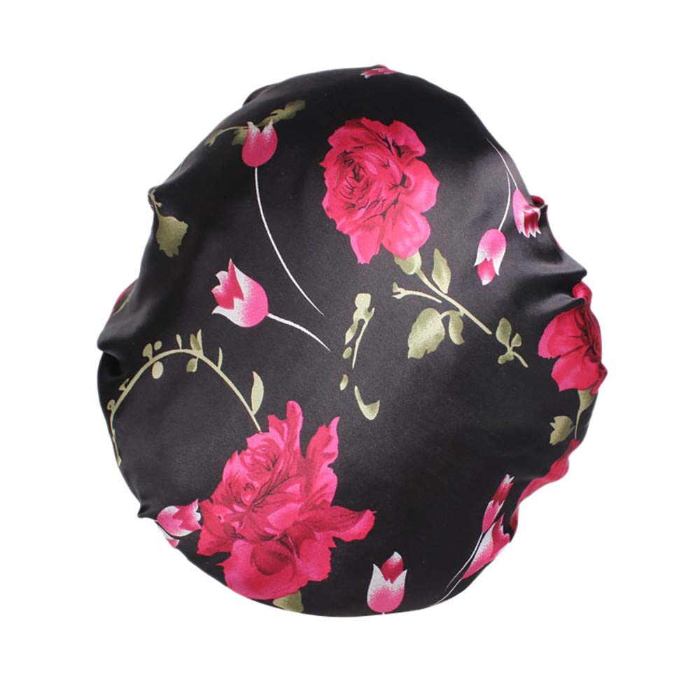 Women's Satin Floral Wide-Brimmed Hair Band Sleep Cap - Muslim Hat Hair Cover for Night & Travel - Soft Breathable Headwear for Sleeping, Hijab, and Home Use
