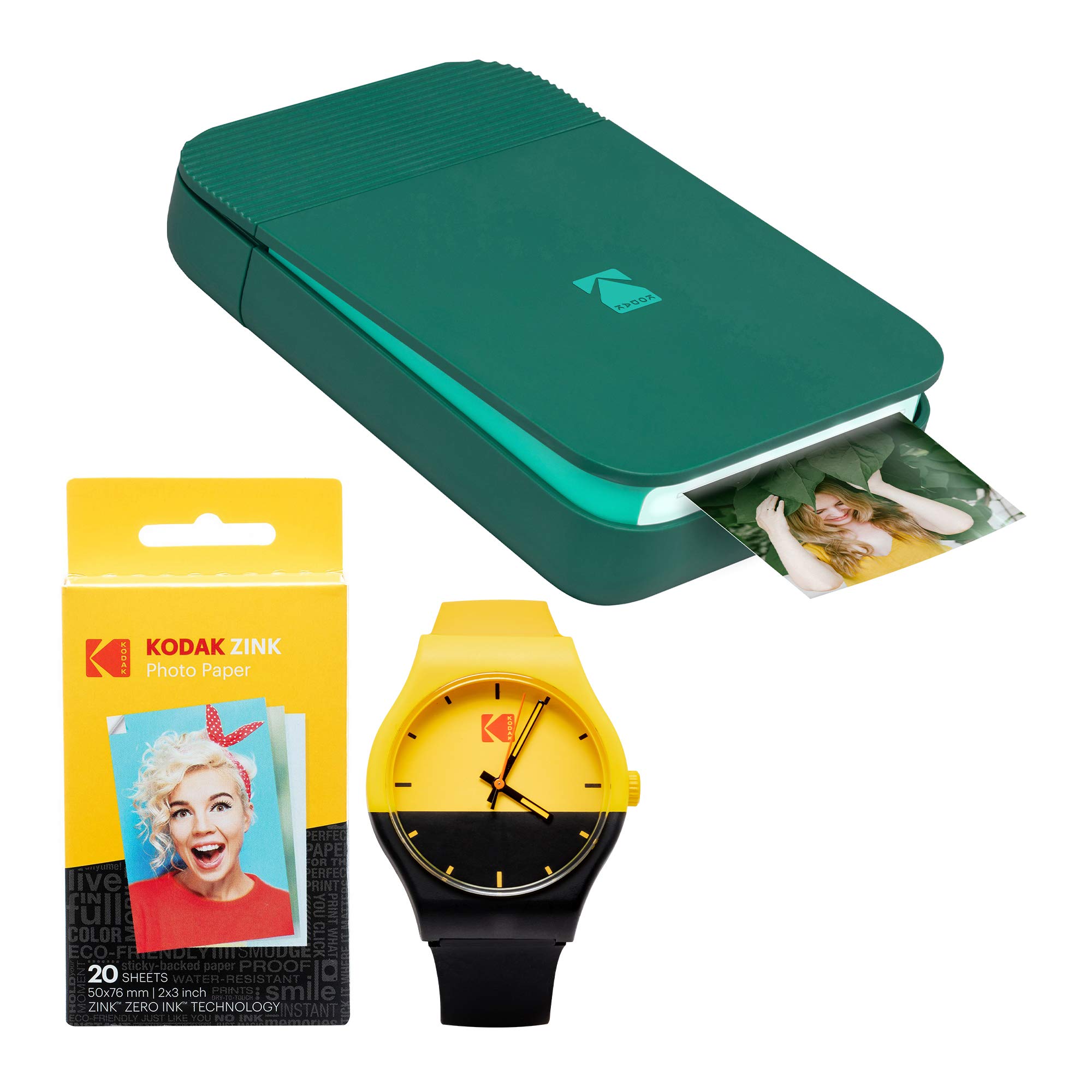 KODAK Smile Instant Digital Printer (Green) with Watch Bundle - Portable Photo Printer for Travel, Parties & Gifts - Print Memories Instantly from Smartphone