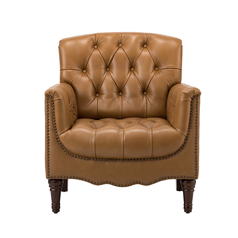 Premium Genuine Leather Armchair - Handcrafted Modern Lounge Chair for Living Room, Office & Study - Brown Leather Recliner with Solid Wood Frame - Perfect for Home Decor & Relaxation