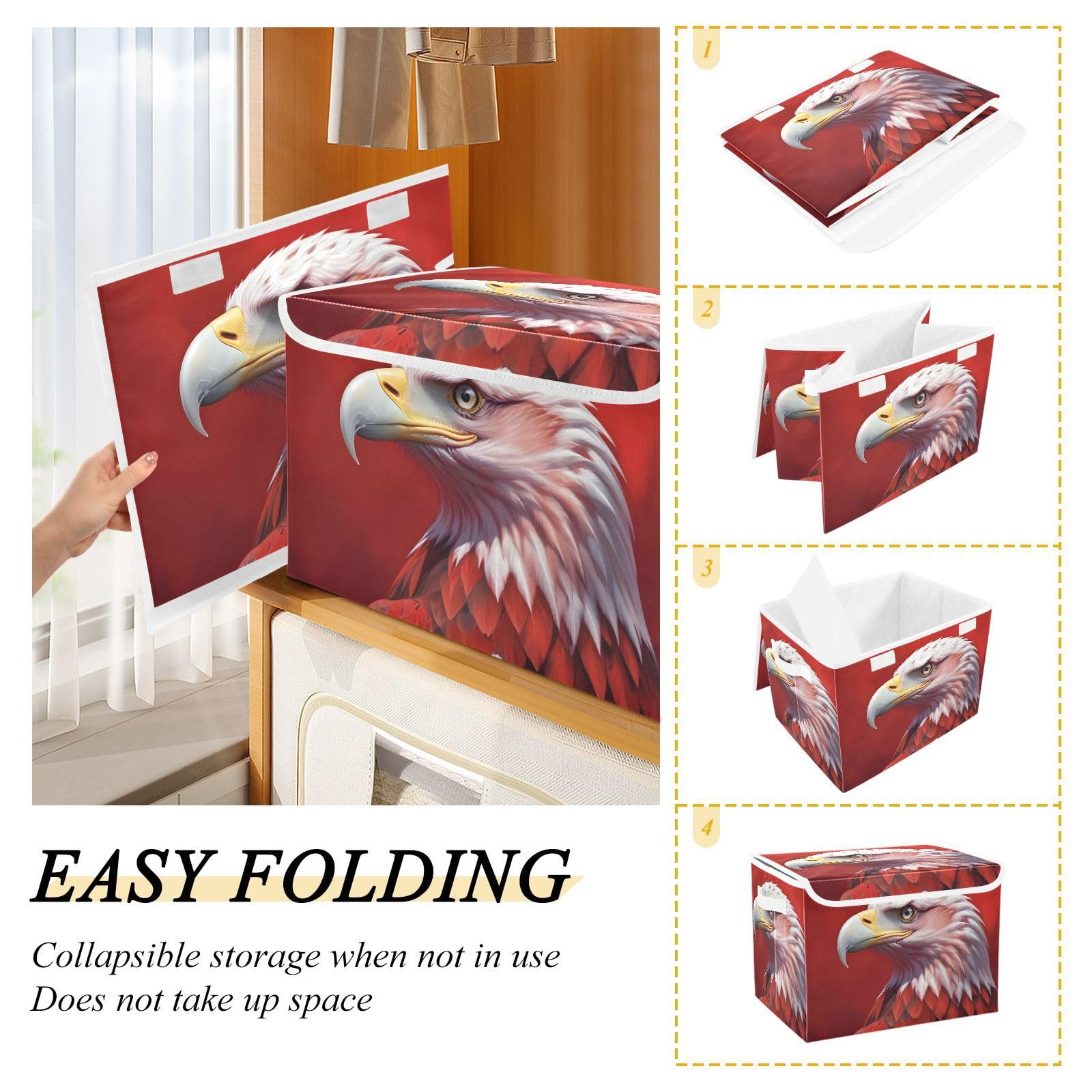 Collapsible Fabric Storage Bins with Handles - 16.5×12.6×11.8 Inch Red White Owl Pattern Lidded Cube for Home, Bedroom, Closet & Office Organization | Perfect for Toy Storage, Seasonal Decor & Small Space Solutions