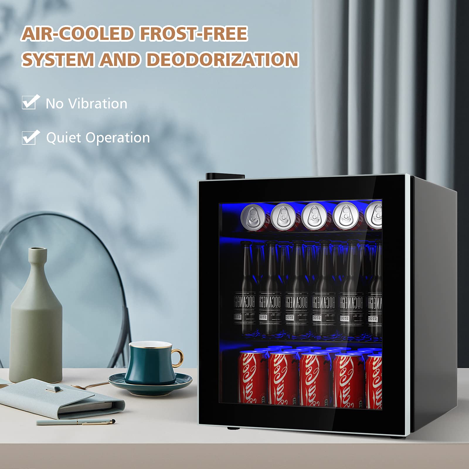 ARLIME 60 Can Mini Fridge with Glass Door - Compact Beverage Refrigerator & Drink Dispenser for Office, Home, Kitchen & Bar - 1.6 Cu.Ft Adjustable Shelves Small Refrigerator - Perfect for Chilling Drinks, Storing Snacks & Organizing Your Space