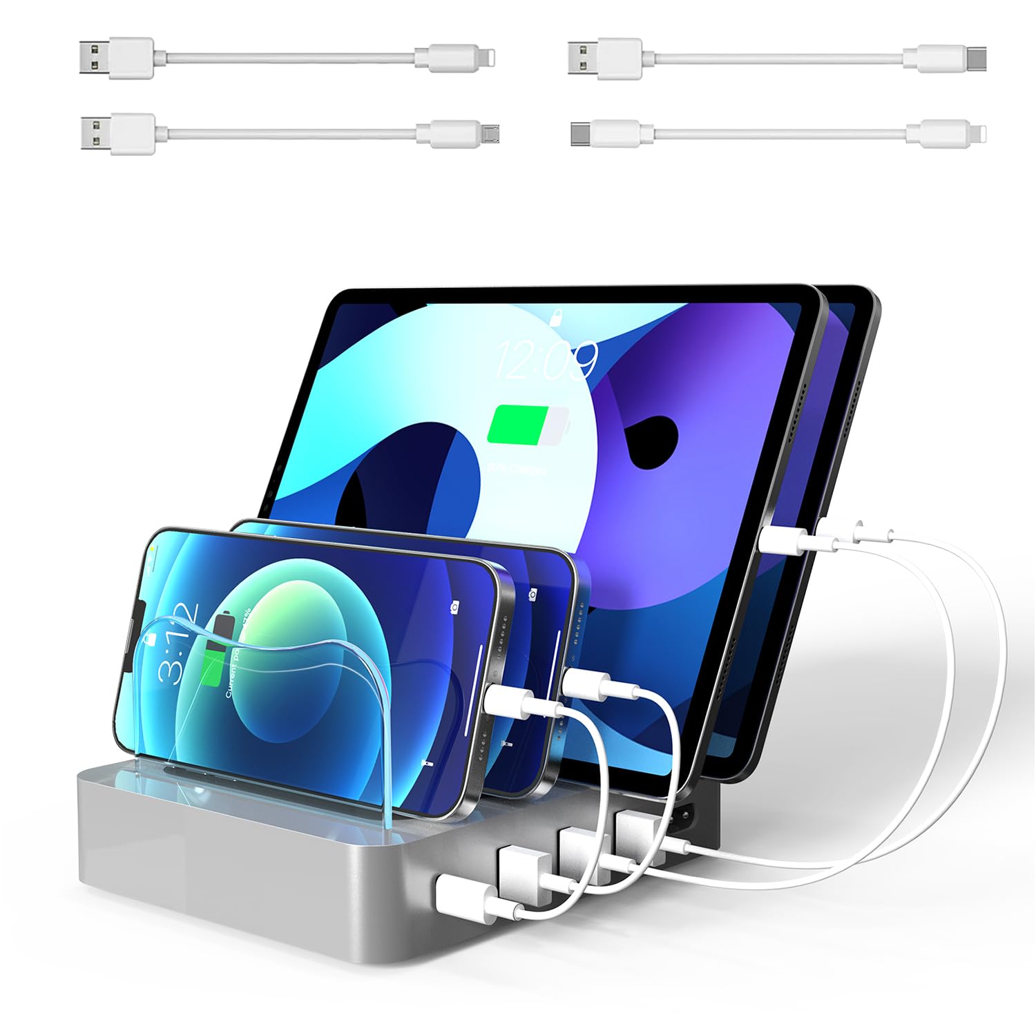 20W USB-C Fast Charging Station for iPhone 14/13/12, iPad, Kindle & Tablets - 4-Port Multi Device Charger with PD Technology | Perfect for Home, Office & Travel Use