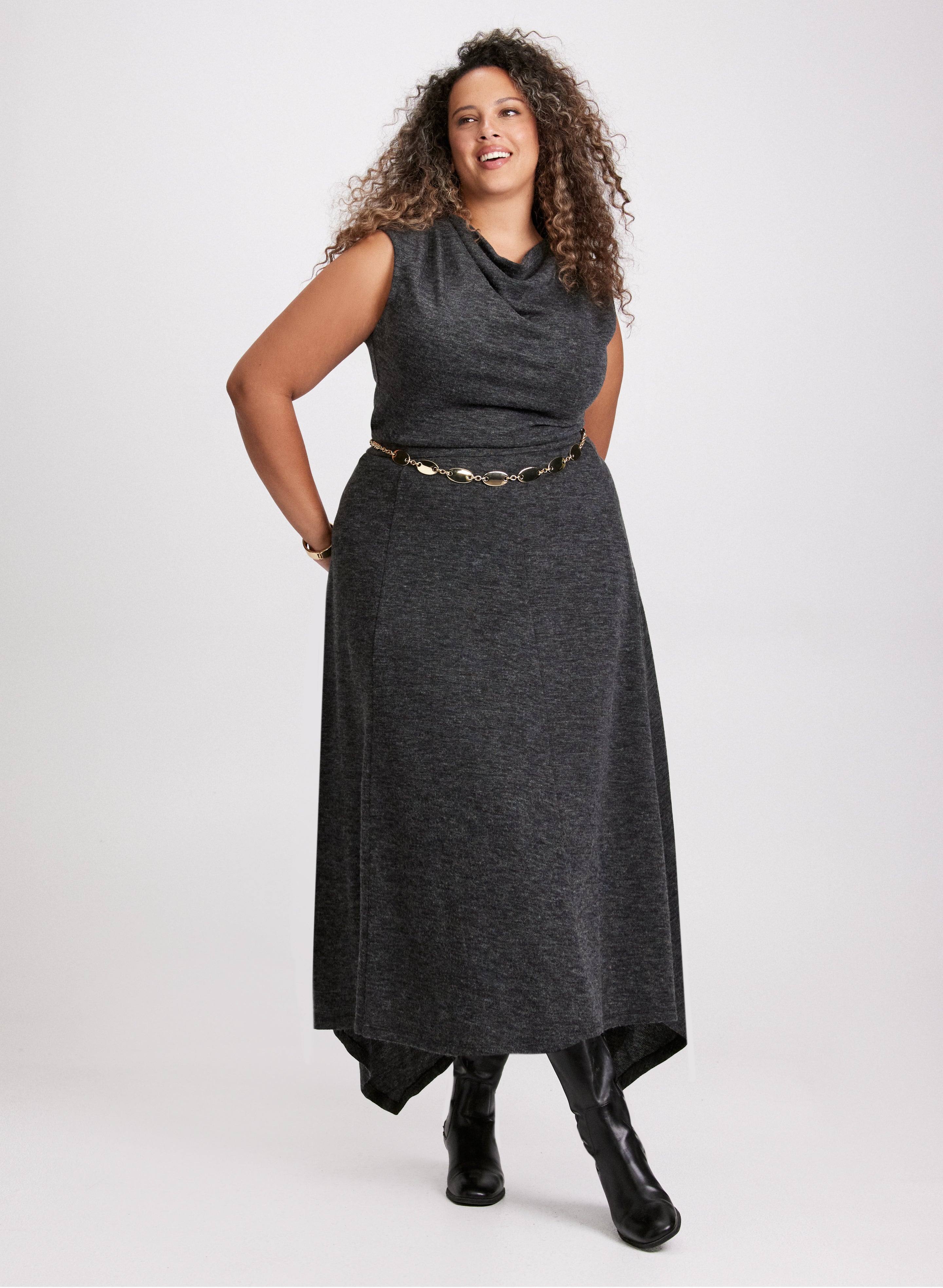 Stylish Asymmetrical Hem Pull-On Skirt for Women - Trendy High Waist Flowy Midi Skirt - Perfect for Casual Outings, Office Wear & Date Nights