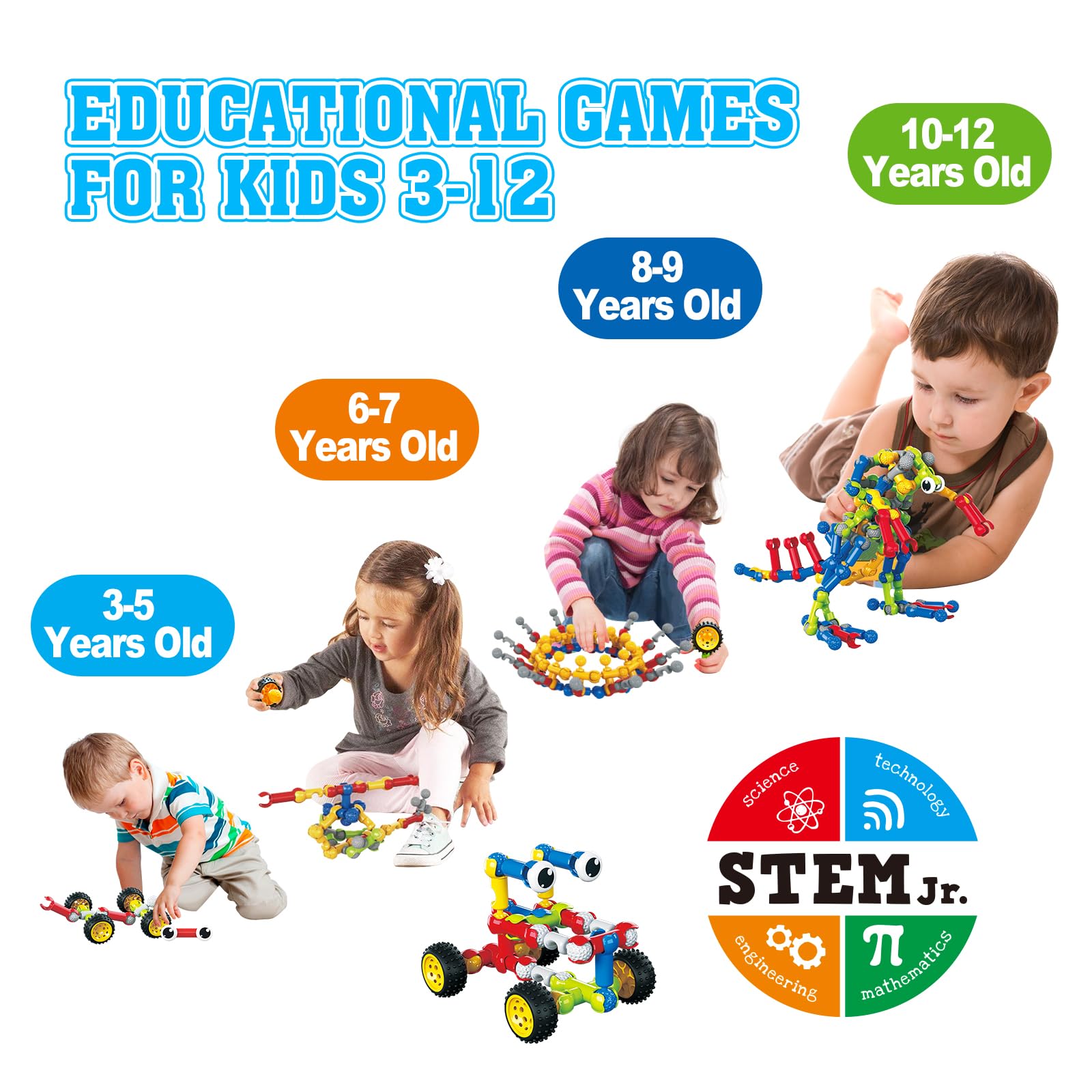 109-Piece STEM Building Blocks for Kids Ages 3-12 | Creative Educational Construction Toys for Boys & Girls | Perfect Christmas & Birthday Gifts | Classroom Learning & Home Play Activities