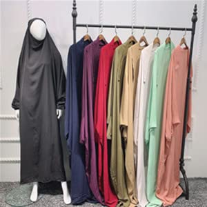 Muslim Women's Full Cover Loose Long Dress with Hijab Hood - One Size Prayer Abaya for Home & Mosque Worship