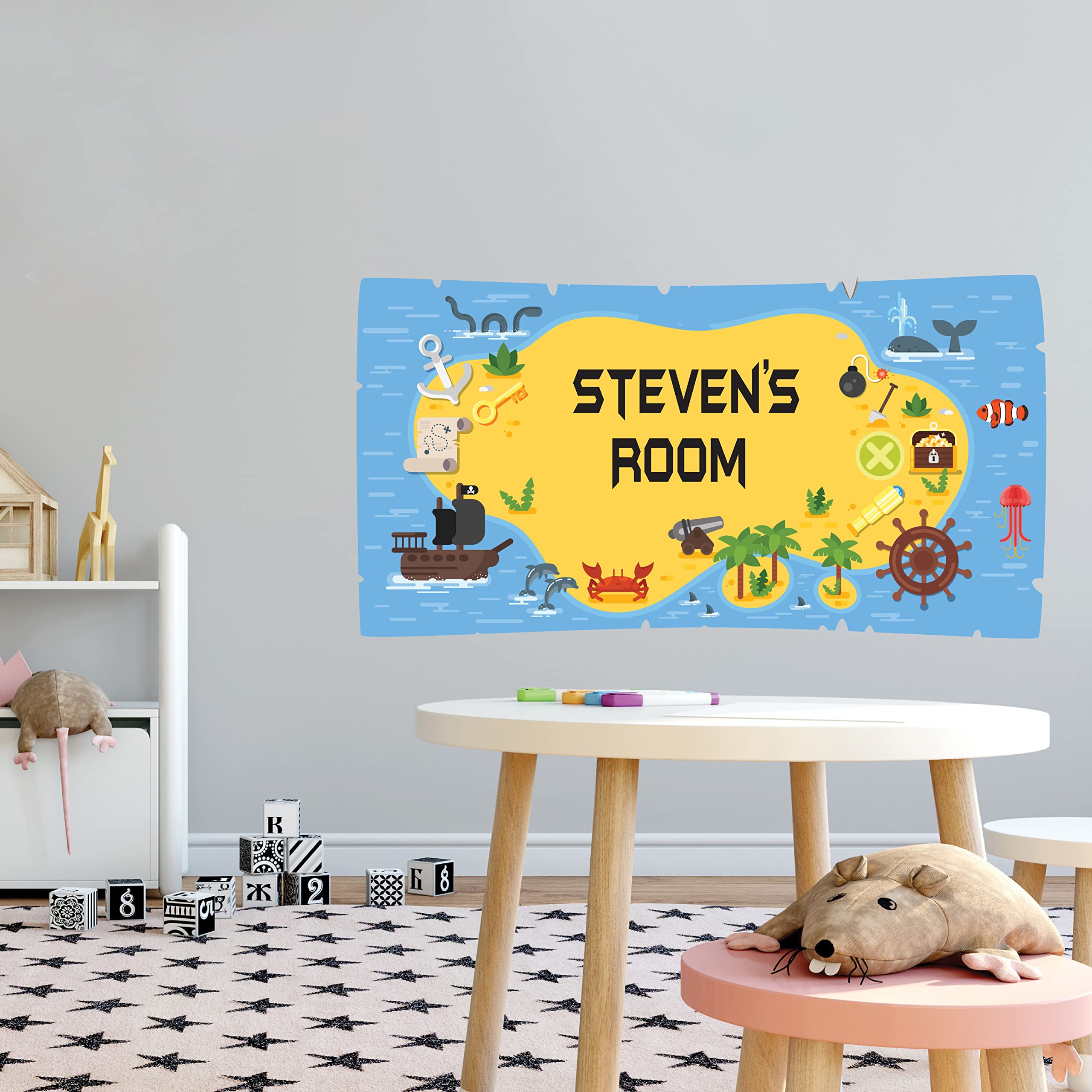 Custom Pirate Name Wall Decal - Removable Vinyl Sticker for Kids Room Decor (40