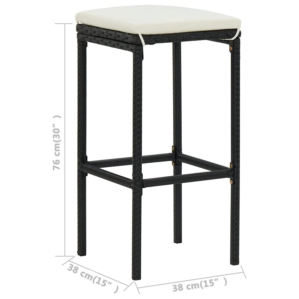 Premium 7-Piece Black Patio Bar Set with Waterproof Cushions - Durable Poly Rattan Outdoor Dining Set - Square Bar Table & 6 Stools for Garden, Poolside, and Backyard Entertaining