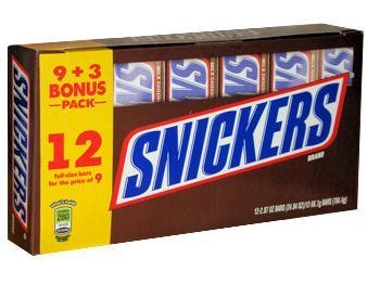 Snickers Milk Chocolate Candy Bars - 12 Count Pack (1.86 oz Each) - Bulk Snack for Office, Halloween, Party Favors & Gift Baskets