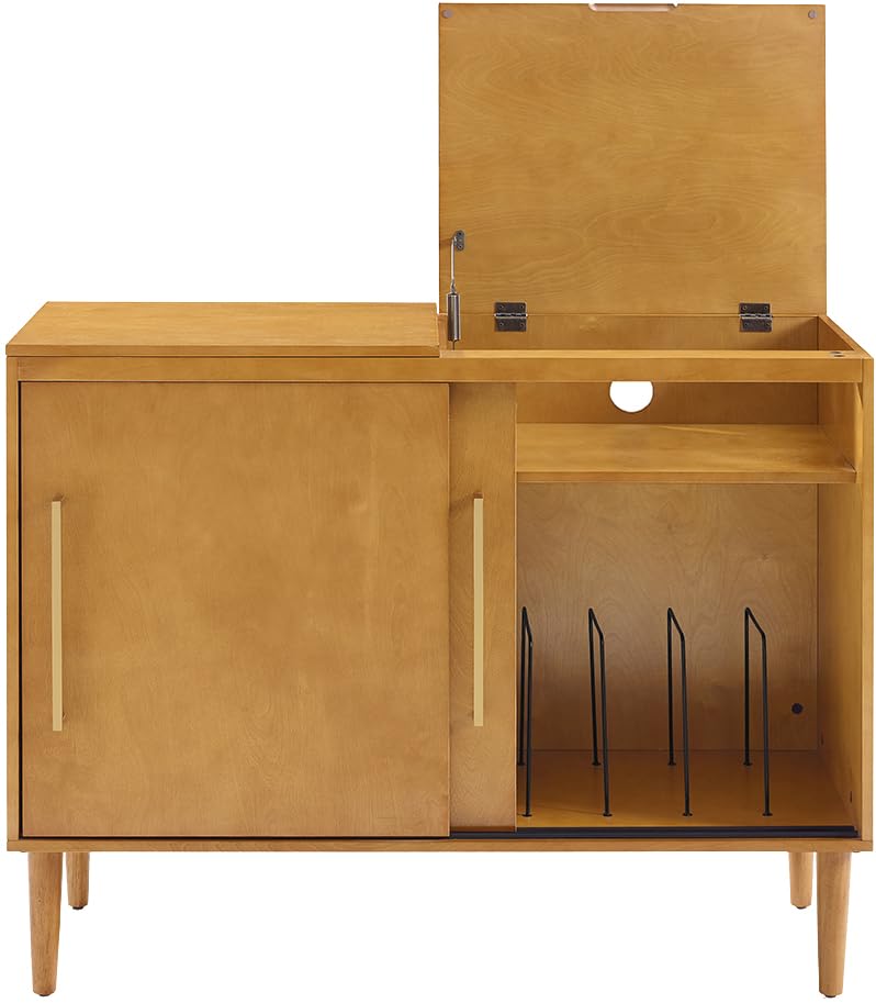 Crosley Everett Media Console & Vinyl Record Player Stand with Storage - Perfect for Living Room, Home Theater & Vinyl Record Collection - Acorn Finish