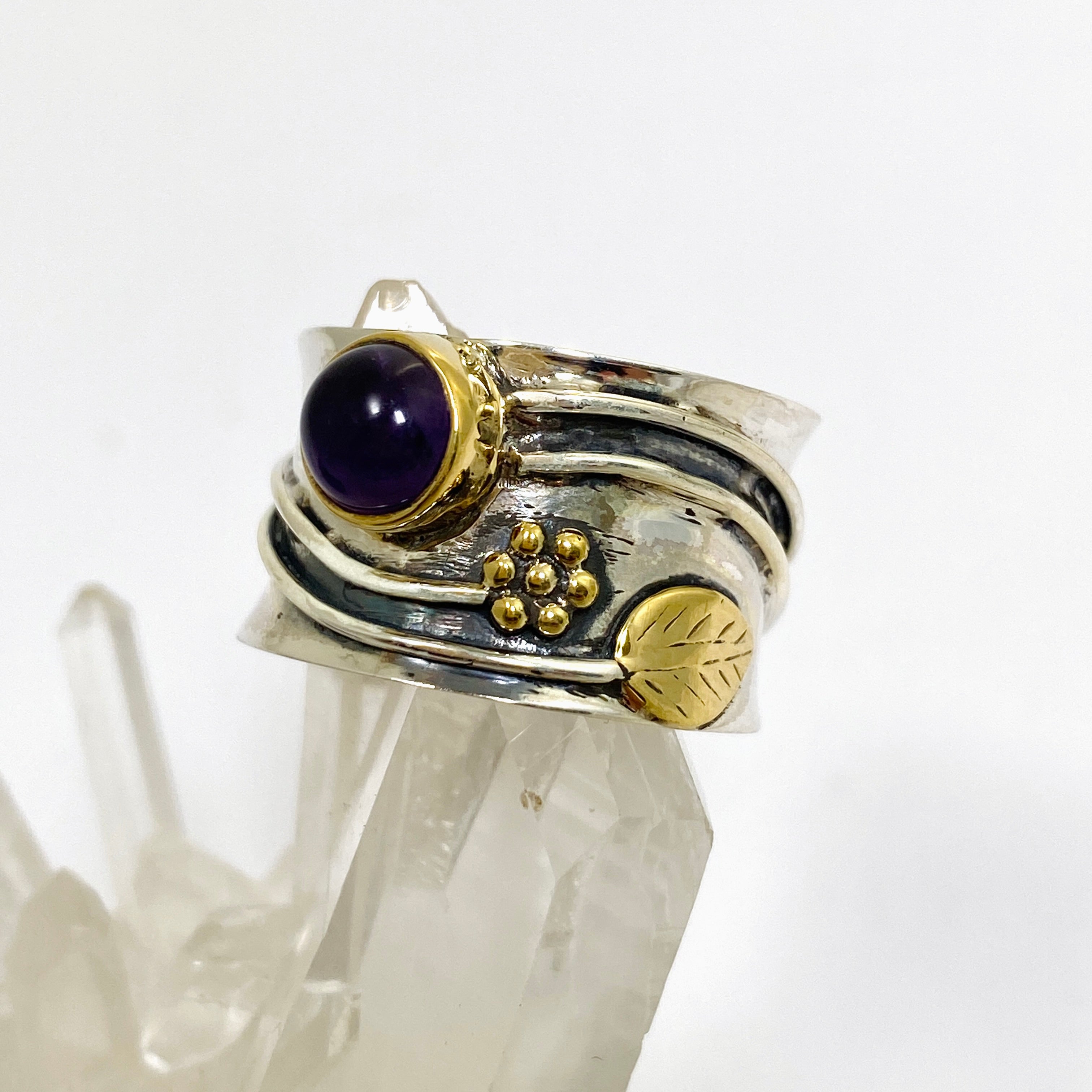 Amethyst Round Cabochon Ring in Decorative Sterling Silver Setting R4198 - Perfect for Wedding, Anniversary & Gift Giving