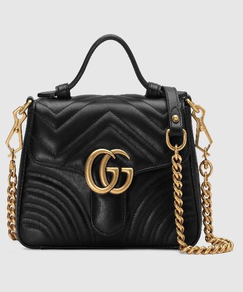 Gucci GG Marmont Mini Top Handle Bag Black Leather Crossbody Purse for Women | Luxury Designer Handbag for Date Night & Evening Events
