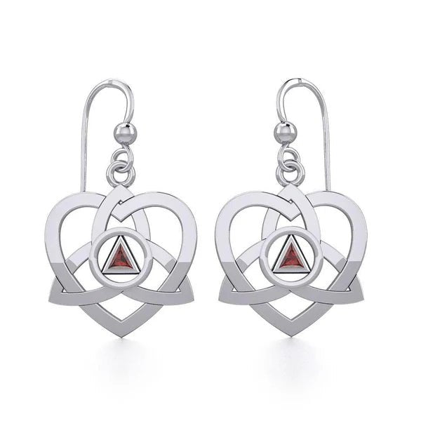 Celtic Trinity Heart Sterling Silver Earrings with Inlaid Recovery Symbol - Elegant Irish Jewelry for Women, Gift for Her - Perfect for Weddings, Anniversaries & Spiritual Healing