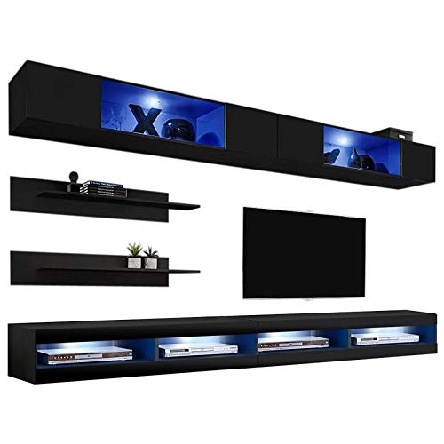 Modern Floating TV Stand with Storage & LED Lights - Wall-Mounted Entertainment Center Console for Bedroom & Living Room - Meble I3 34