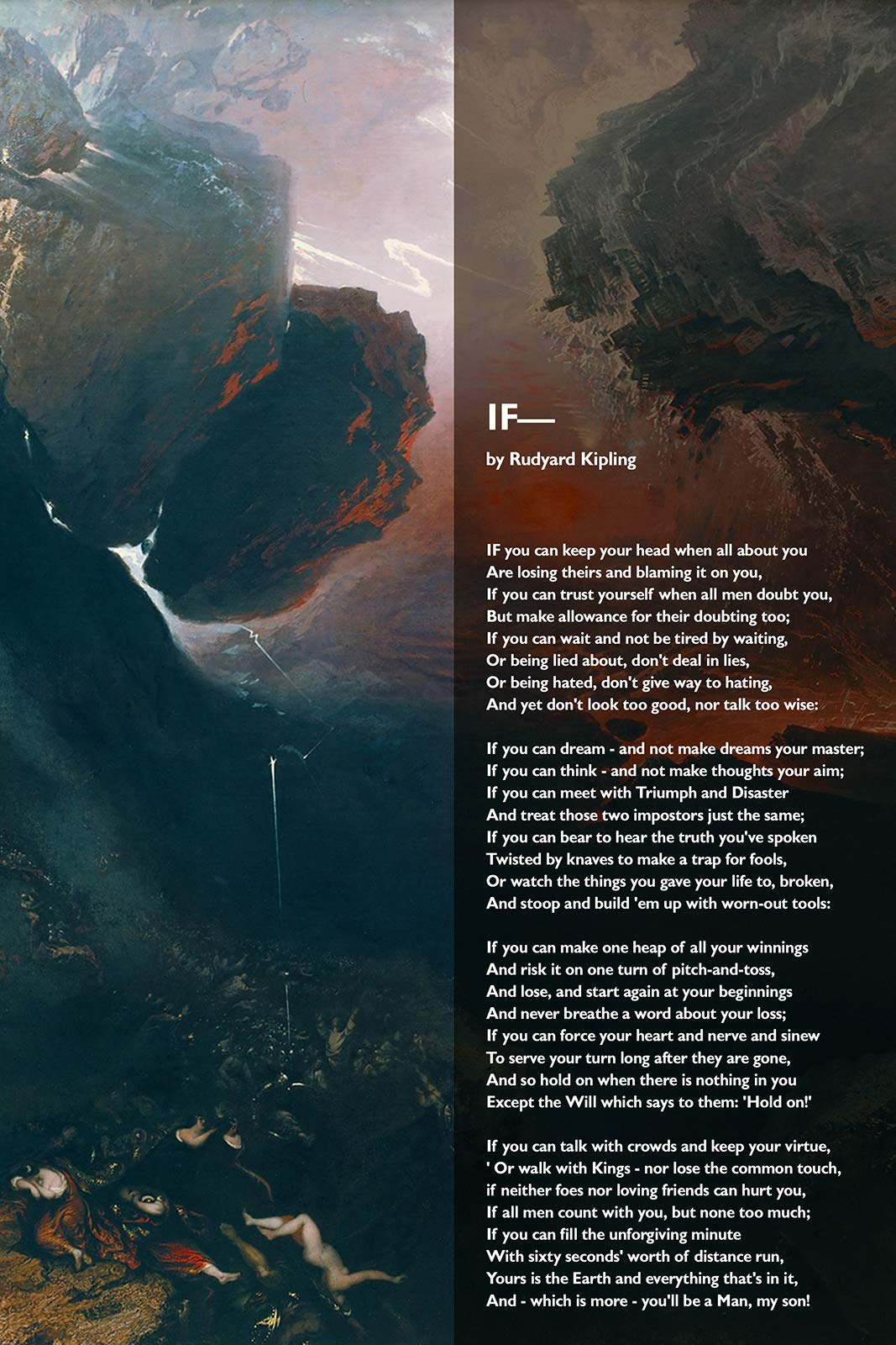 Rudyard Kipling 'If' Poem Art Print - Textured Paper Poster with Heaven & Hell Background - 24x16 Inch Wall Decor - Perfect for Home Office, Library & Gift Giving