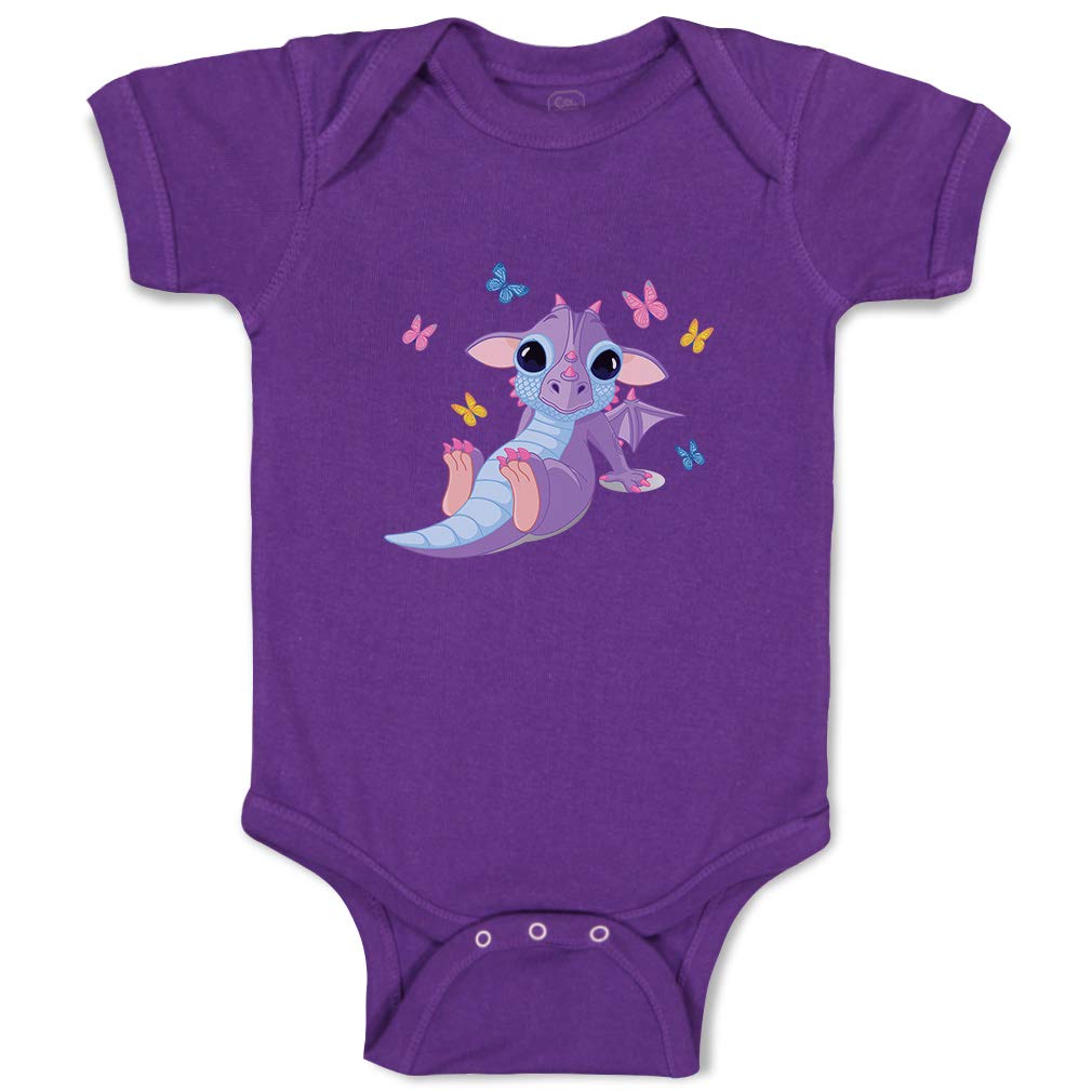 Custom Baby Bodysuit - Cute Dragon & Butterflies Striped Outfit for Boys & Girls | Soft Cotton Infant Onesie for Newborns, Photo Shoots, and Everyday Wear