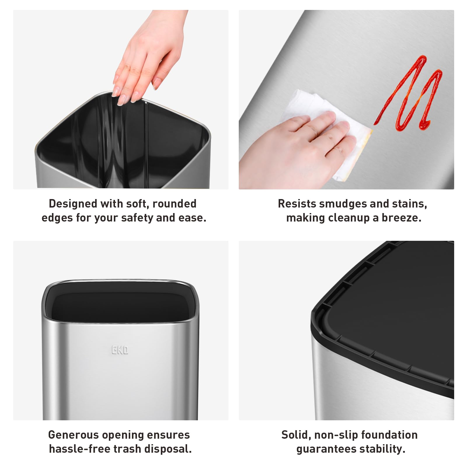 EKO 2-Pack Stainless Steel Open Top Trash Can with Removable Inner Basket - 1.8 & 3.2 Gallon Square Small Garbage Bin Combo for Kitchen, Bathroom, Office & Home Use - Perfect for Waste Disposal & Recycling Organization