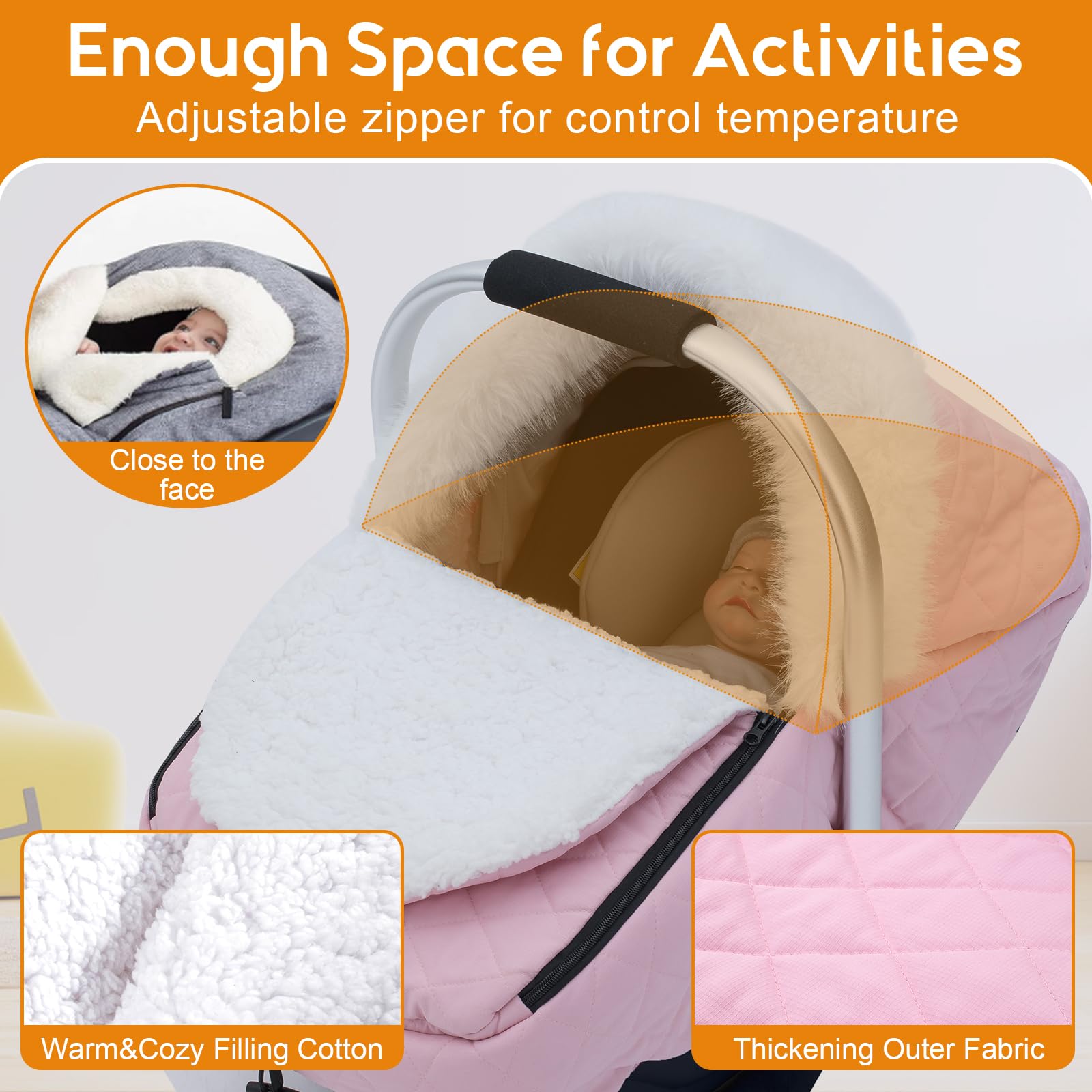 **Winter Baby Car Seat Cover - Sherpa Lined Infant Car Seat Protector for Cold Wind & Snow - Spacious Warm & Snug Canopy Cover for Boys & Girls (Pink) - Perfect for Strollers, Travel & Outdoor Adventures**