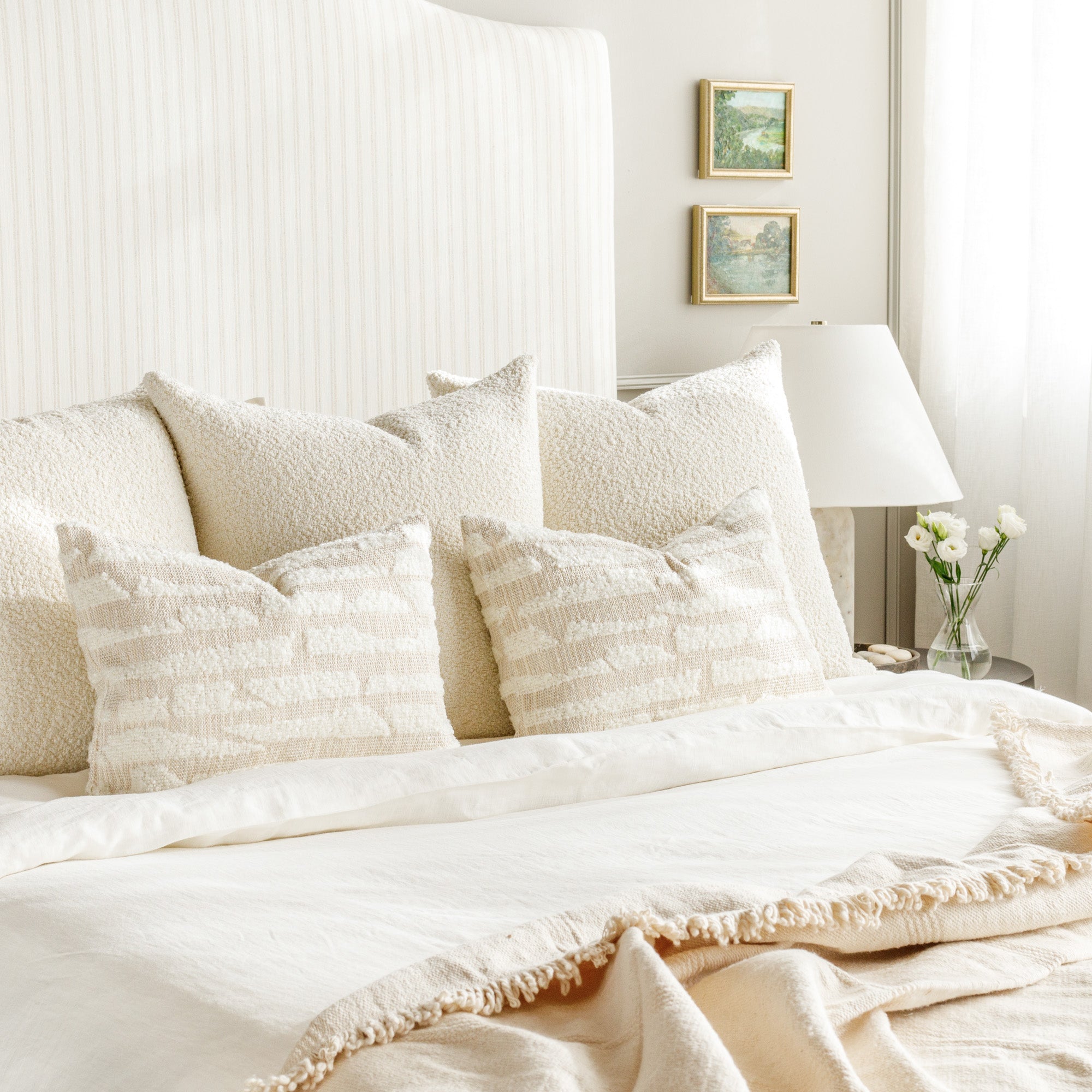 Cambie Boucle 22x22 Decorative Throw Pillow in Chalk - Perfect for Sofa, Bed & Home Decor Accent