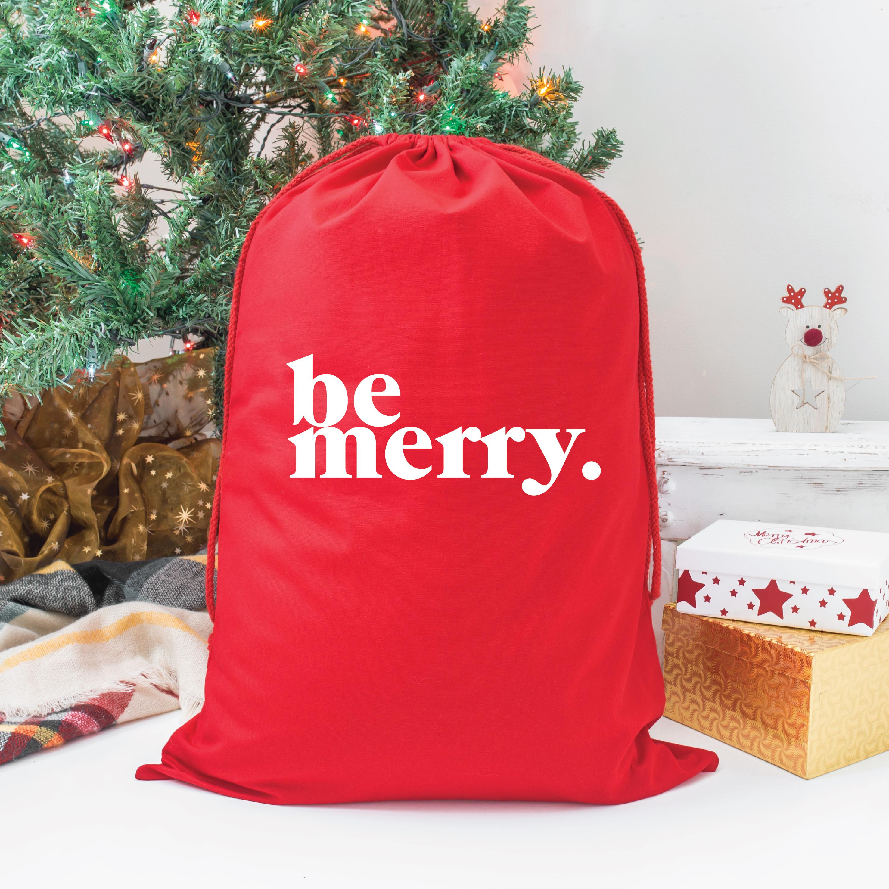 Be Merry Santa Sack - Large Christmas Gift Bag for Holiday Presents - Perfect for Stocking Stuffers, Secret Santa & Festive Decorations