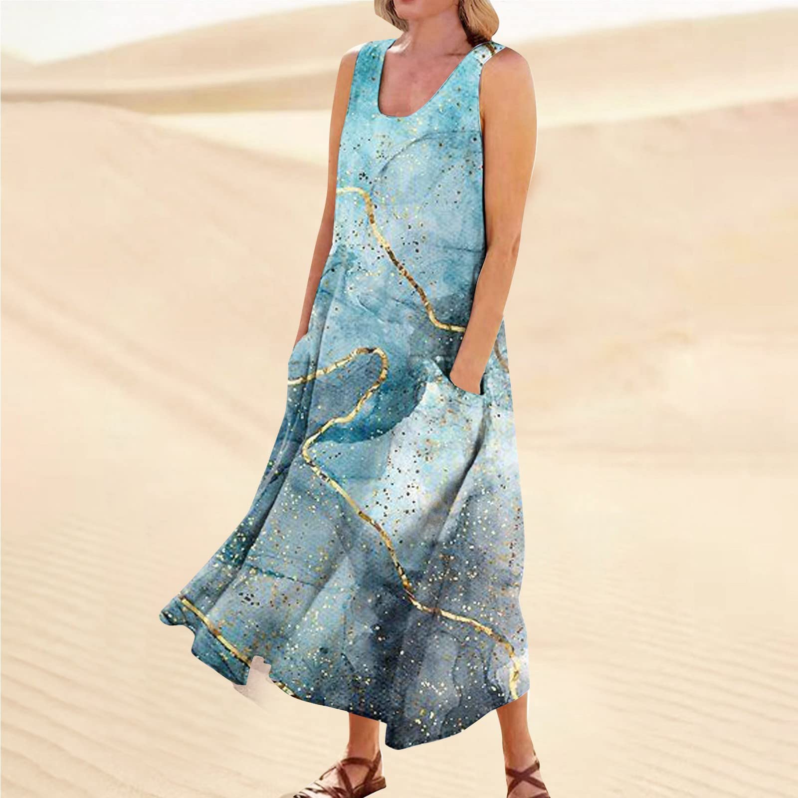 Plus Size Summer Dresses for Women - Sleeveless Casual Maxi Sundress with Pockets | Flowy Loose Fit Beach Dress & Vacation Outfit