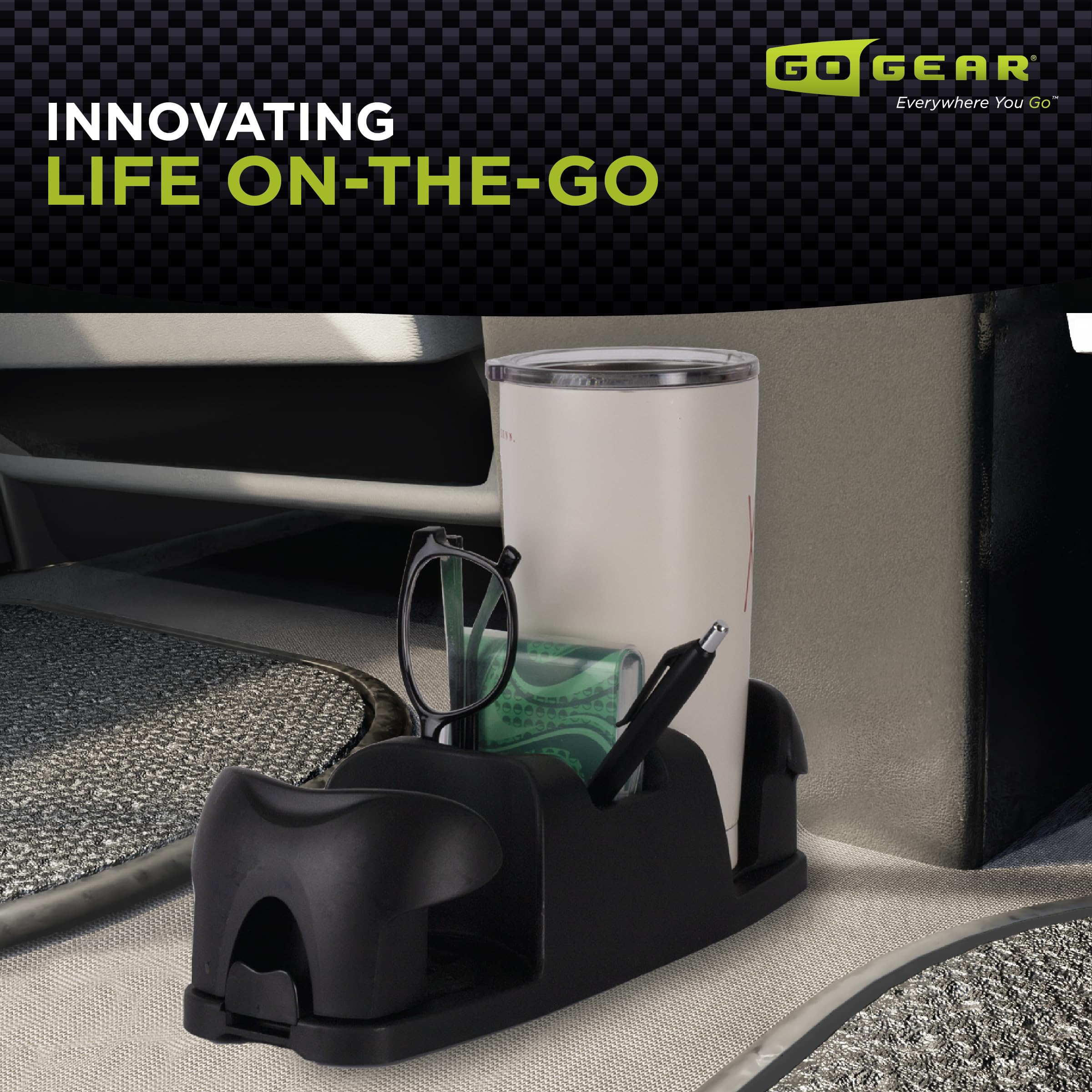 Go Gear SMT Twin Cup Holder for Cars - Universal Black Auto Drink Holder for Vehicle - Perfect for Road Trips, Commuting & Travel Accessories