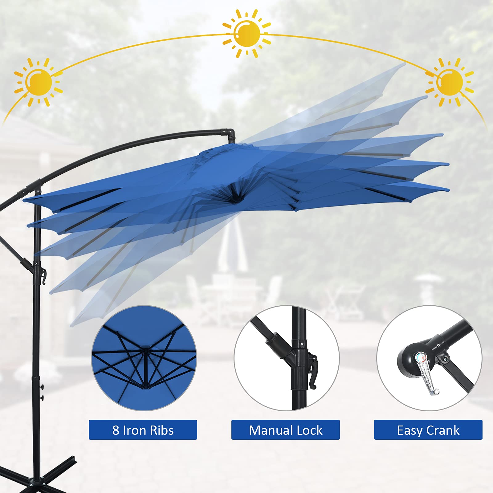 Giantex 10FT Patio Offset Umbrella - 8 Ribs Cantilever Outdoor Umbrella with Crank Handle, Cross Base & Tilt Adjustment - Large Hanging Market Umbrella for Poolside, Yard, Lawn, Garden, Backyard, Deck & Outdoor Dining Areas