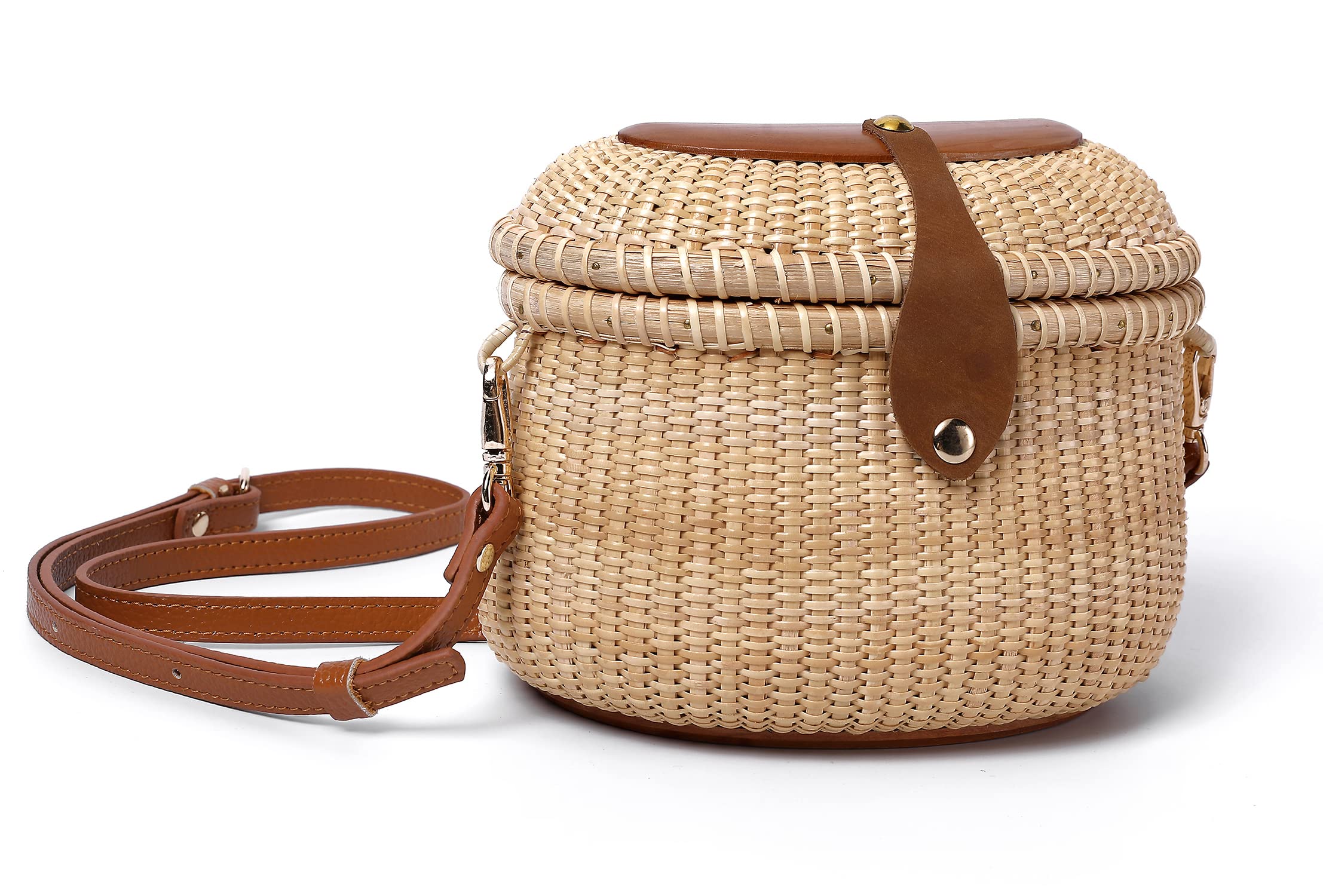 Nantucket Crescent Purse Basket - Handwoven Rattan Crossbody Bag with Leather Straps | Natural & Chic Shoulder Bag for Women | Perfect for Beach, Shopping & Summer Outfits
