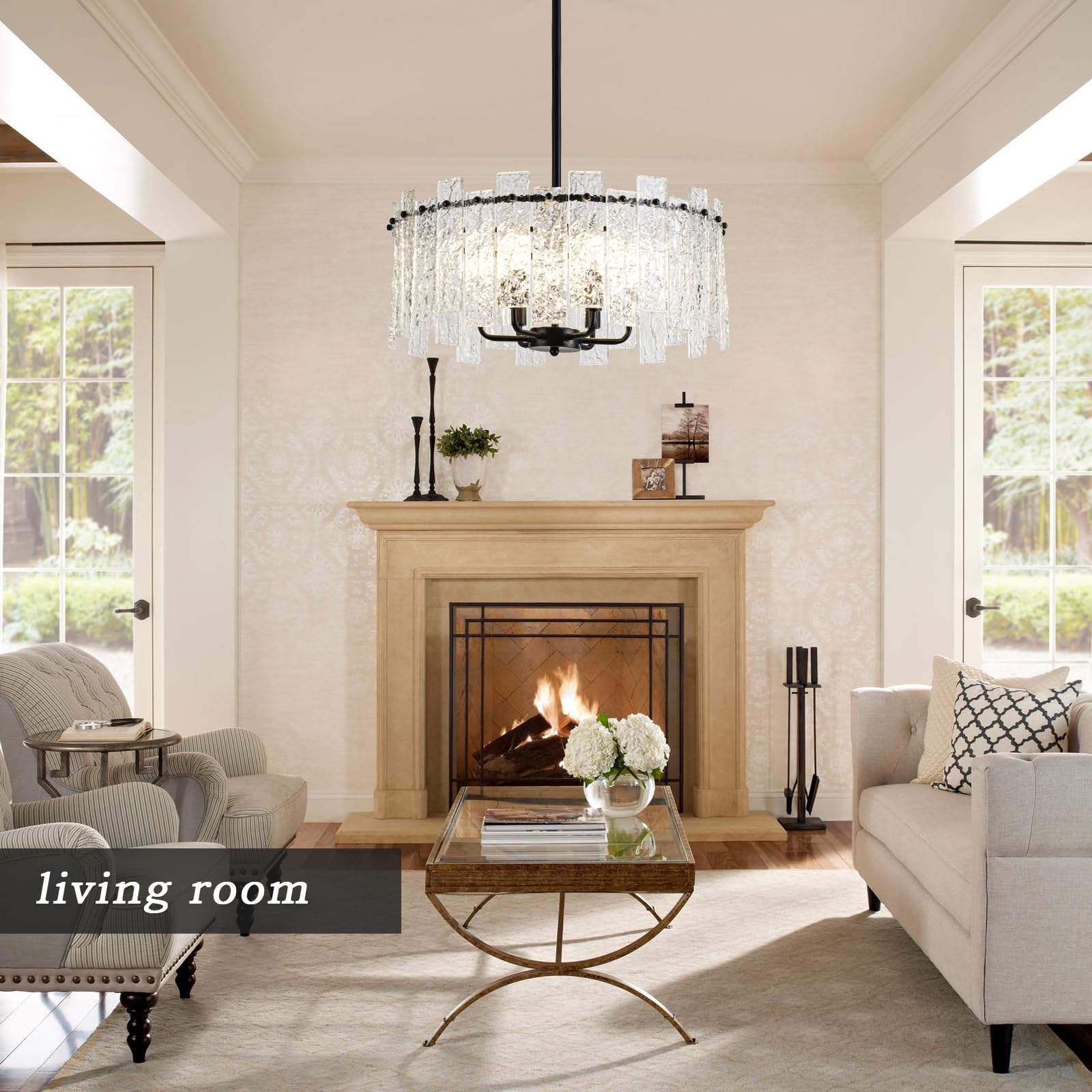 Modern Crystal Chandelier - 6-Light Luxury Water Ripple Glass Round Ceiling Light Fixture for Dining Room, Living Room, Bedroom & Kitchen Island | Elegant Home Lighting Decor for Weddings, Restaurants & Luxury Interiors