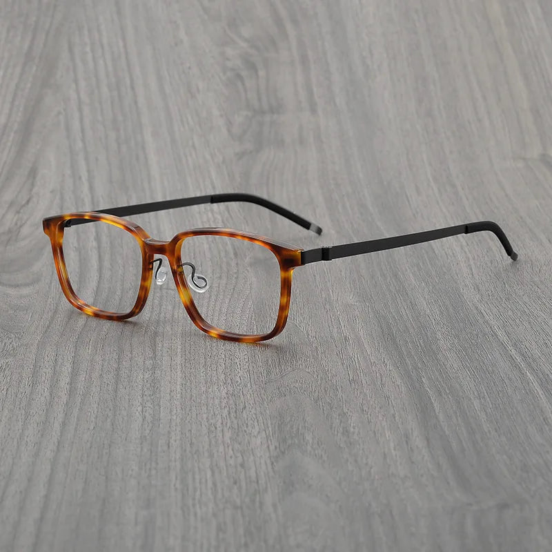 Stylish Black Square Acetate & Titanium Women's Eyeglasses - Lightweight Screwless Full Rim Frame 6007 | Perfect for Work, Reading & Everyday Fashion