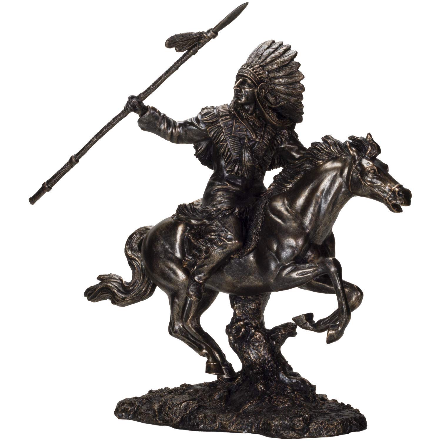 Authentic American Indian Warrior on Horseback with Spear Statue - 13 Inch Native American Decor for Home & Office - Perfect for Western Theme Decor, Cowboy Gifts, and Cultural Display