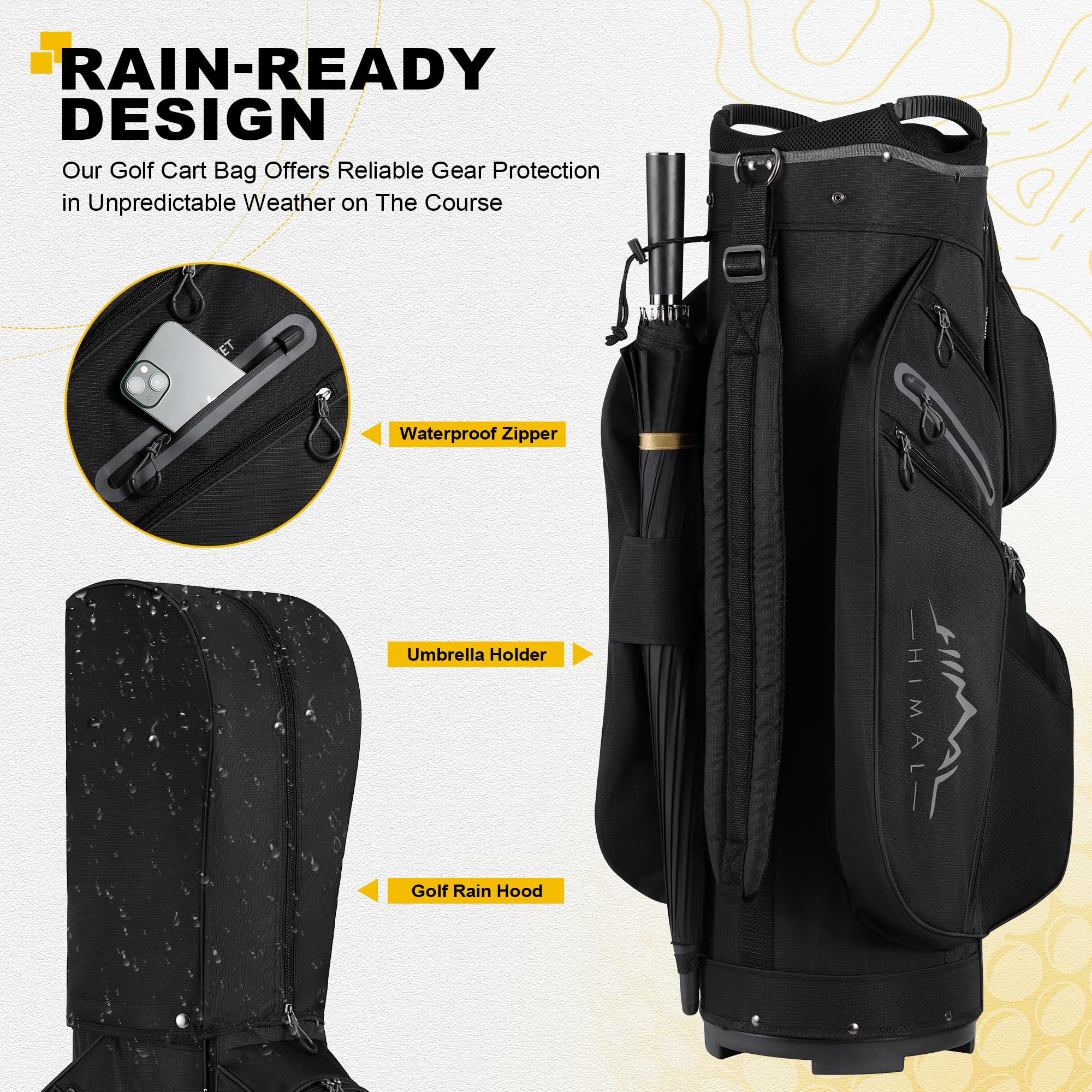 Premium 15-Way Golf Cart Bag with Padded Handles & Waterproof Rain Cover - Durable & Lightweight for Golfers - Perfect for Tournaments, Driving Range & Club Storage