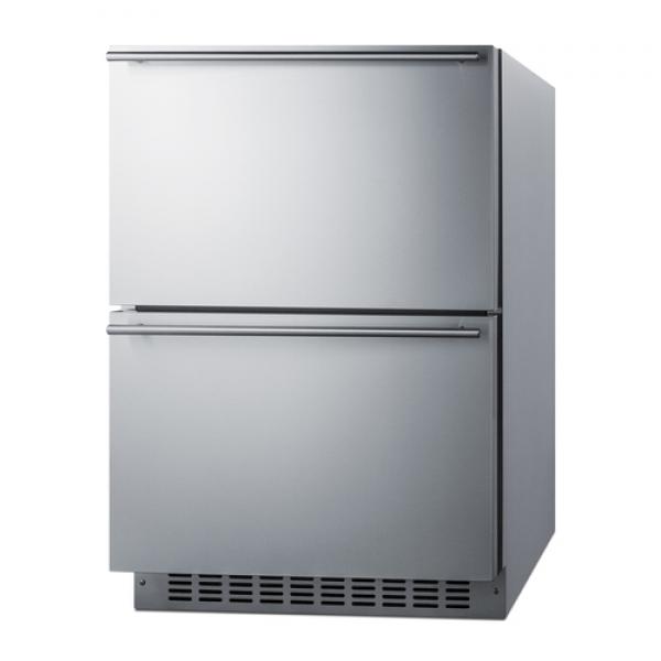 Summit 24 Inch 2 Drawer Refrigerator Freezer with Adjustable Temperature - Compact Under Counter Fridge for Kitchen, Bar, Office, or Garage (Model SPRF34D)
