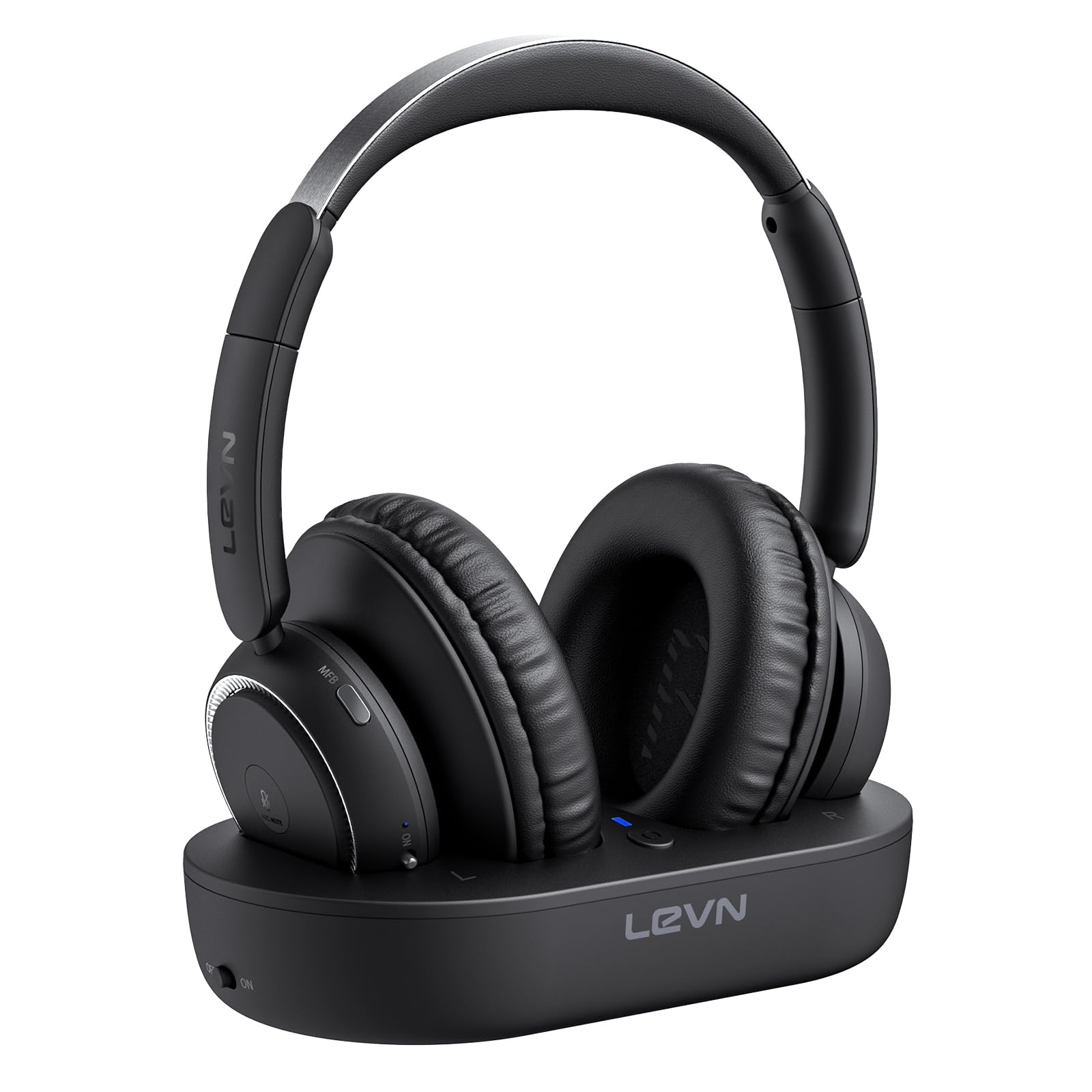 LEVN Wireless TV Headphones for Seniors - Bluetooth Hearing Aid Headset with Charging Base & Transmitter, No Audio Delay, Plug & Play - Perfect for Watching TV, Movies & Entertainment (Ideal Gift for Elderly & Hearing Impaired)