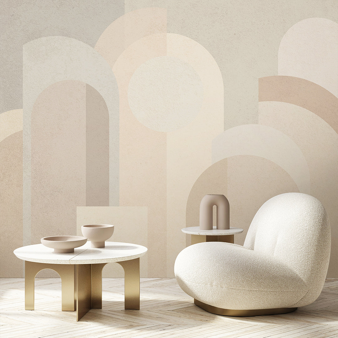 Beige Geometric Shapes Wall Mural AM003 - Modern Peel and Stick Wallpaper for Living Room, Bedroom & Office Decor