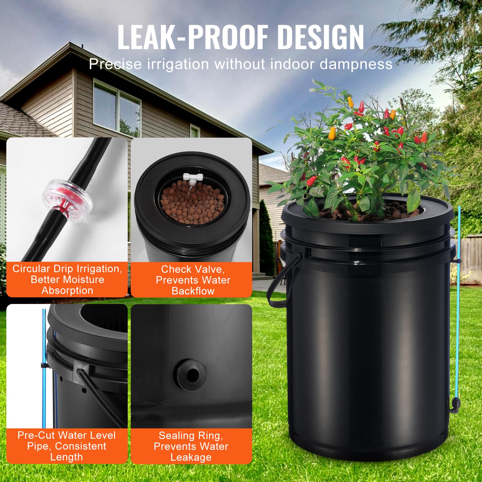 VEVOR 5-Gallon DWC Hydroponic Grow System with Top Drip Kit - 4 Bucket Deep Water Culture Kit Includes Air Pump, Air Stones & Water Level Indicator for Leafy Greens - Perfect for Indoor Herb Garden, Lettuce & Vegetable Hydroponics Farming