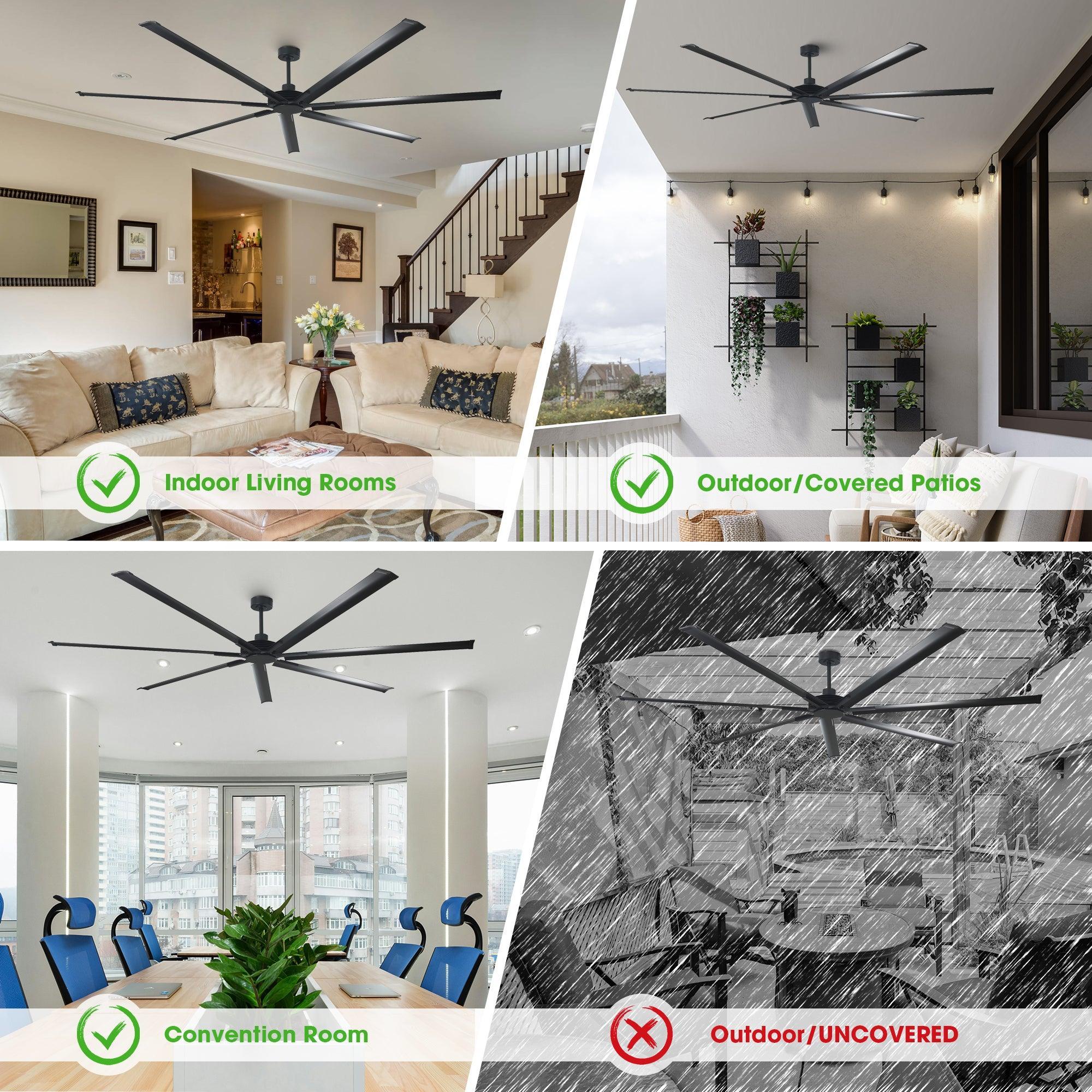 84 Inch & 100 Inch Large Ceiling Fan with Remote Control - Energy Efficient Quiet DC Motor for Living Room, Bedroom, Patio Outdoor Use
