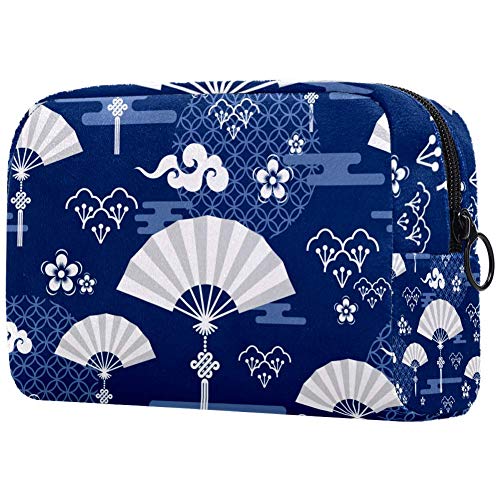 Stylish Printed Portable Makeup Bag for Women - Fan Pattern Cosmetic Organizer | Travel-Friendly & Compact | Perfect for Travel, Gym, and Daily Essentials Storage