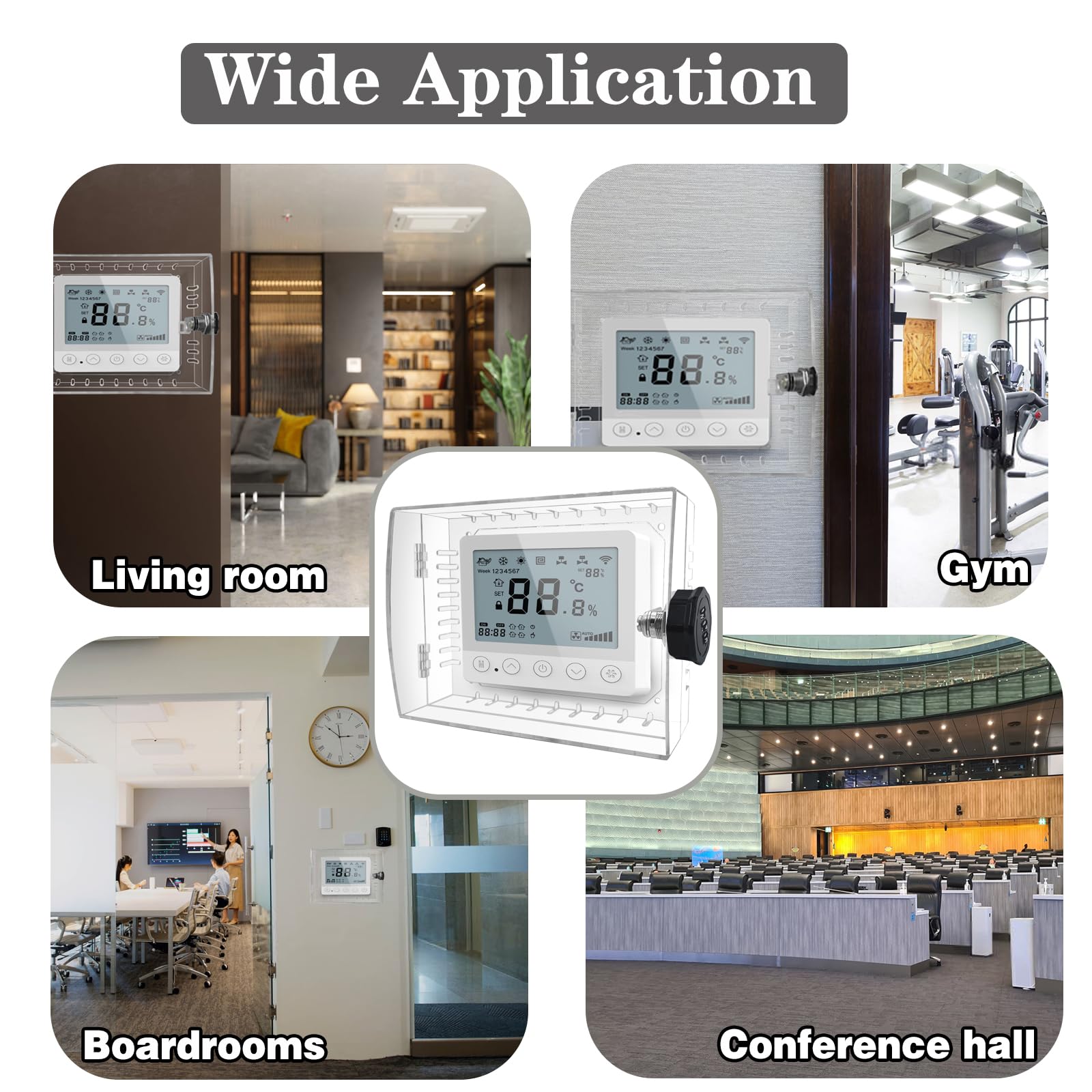 Secure Thermostat Lock Box with Key - Heavy Duty PC Wall Mount Cover for Thermostats up to 4.8