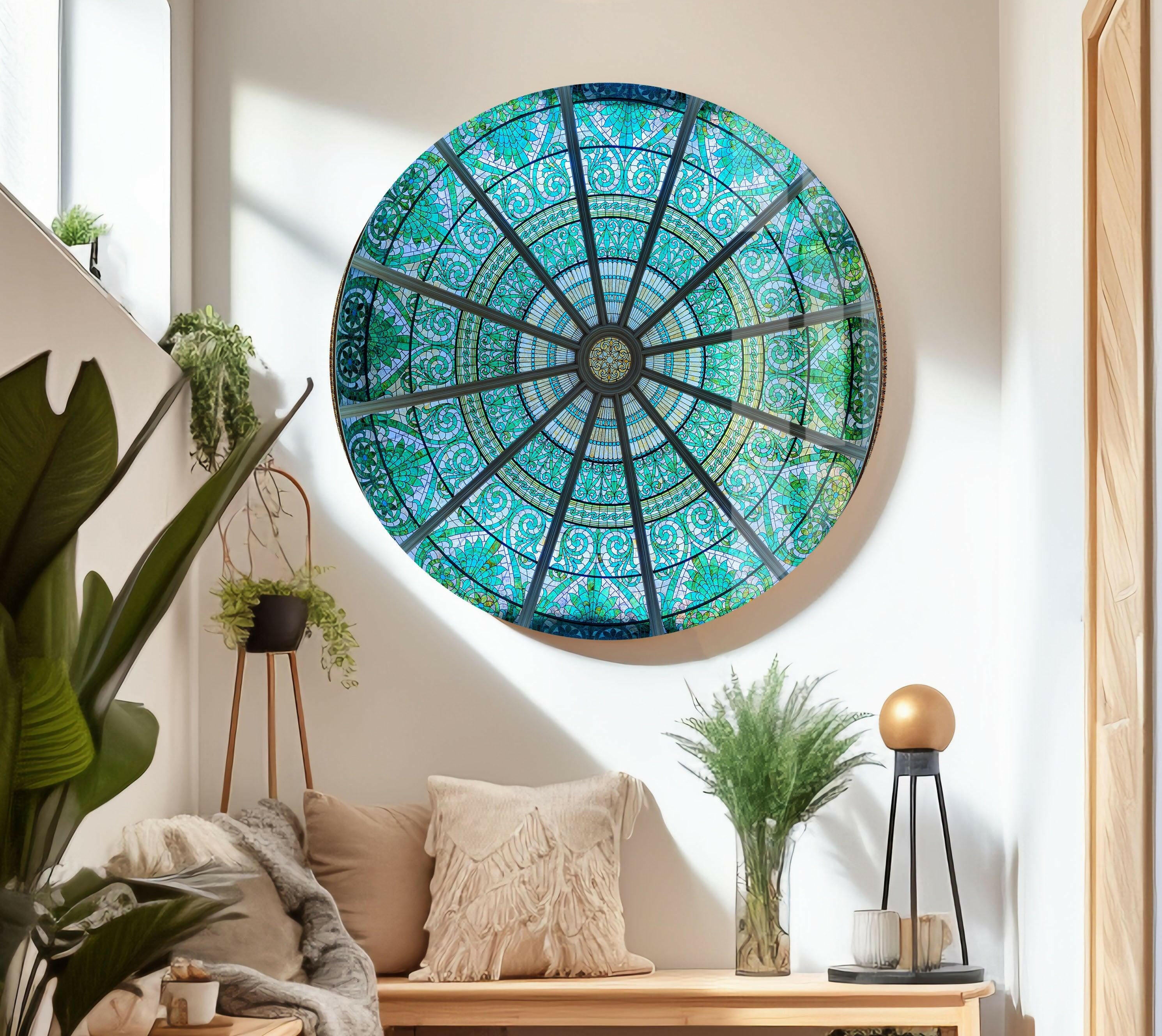 Stained Glass Blue Church Window Wall Art - Handmade Gothic Decor for Home, Office & Wedding Venue