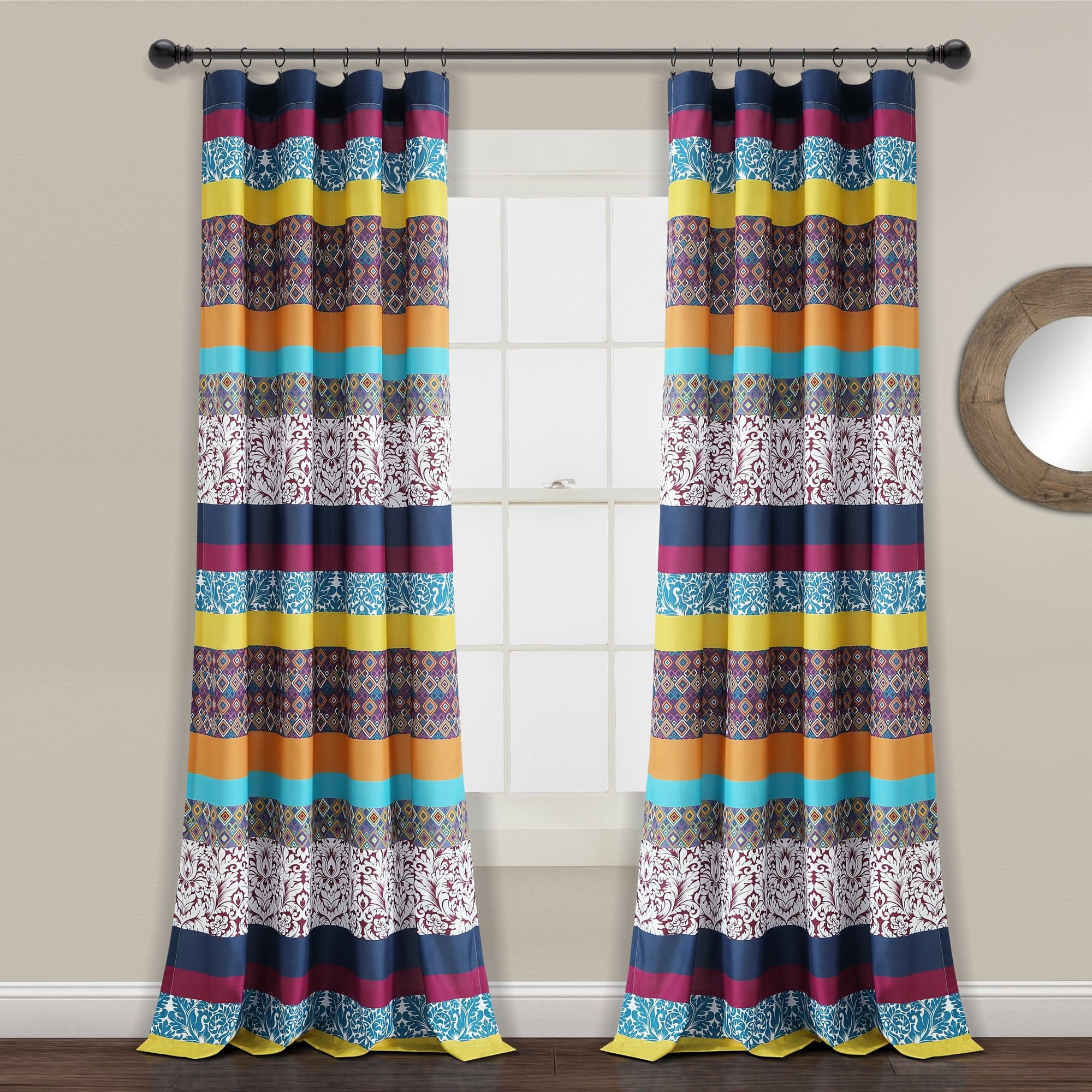 Boho Stripe Window Curtain Panel Set - Light Filtering Room Darkening Drapes for Living Room, Bedroom & Nursery - 2 Panels 84 Inches Long