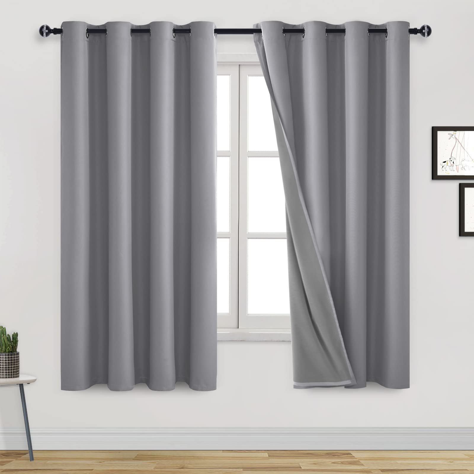 DWCN 100% Blackout Curtains 52x72 Inch - Thermal Insulated Noise Reducing Drapes with Black Liner for Bedroom, Living Room & Kitchen - Silver Grey (2 Panels) | Perfect for Light Control, Privacy & Energy Savings