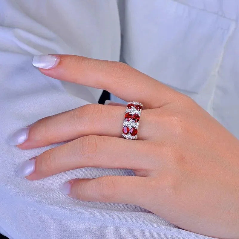 3.83ctw Natural Red Ruby & Diamond 14K White Gold Half Eternity Wedding Band - Unisex Engagement Ring for Anniversary, Proposal & Special Occasions