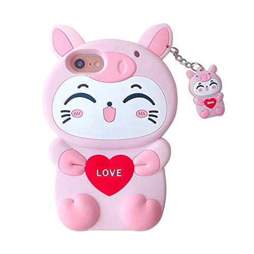 Cute 3D Cartoon Pig Cat iPhone 6/6s Case - Soft Silicone Kawaii Animal Character Phone Cover for Kids, Boys & Girls (Pink) - Perfect for School, Play & Everyday Protection
