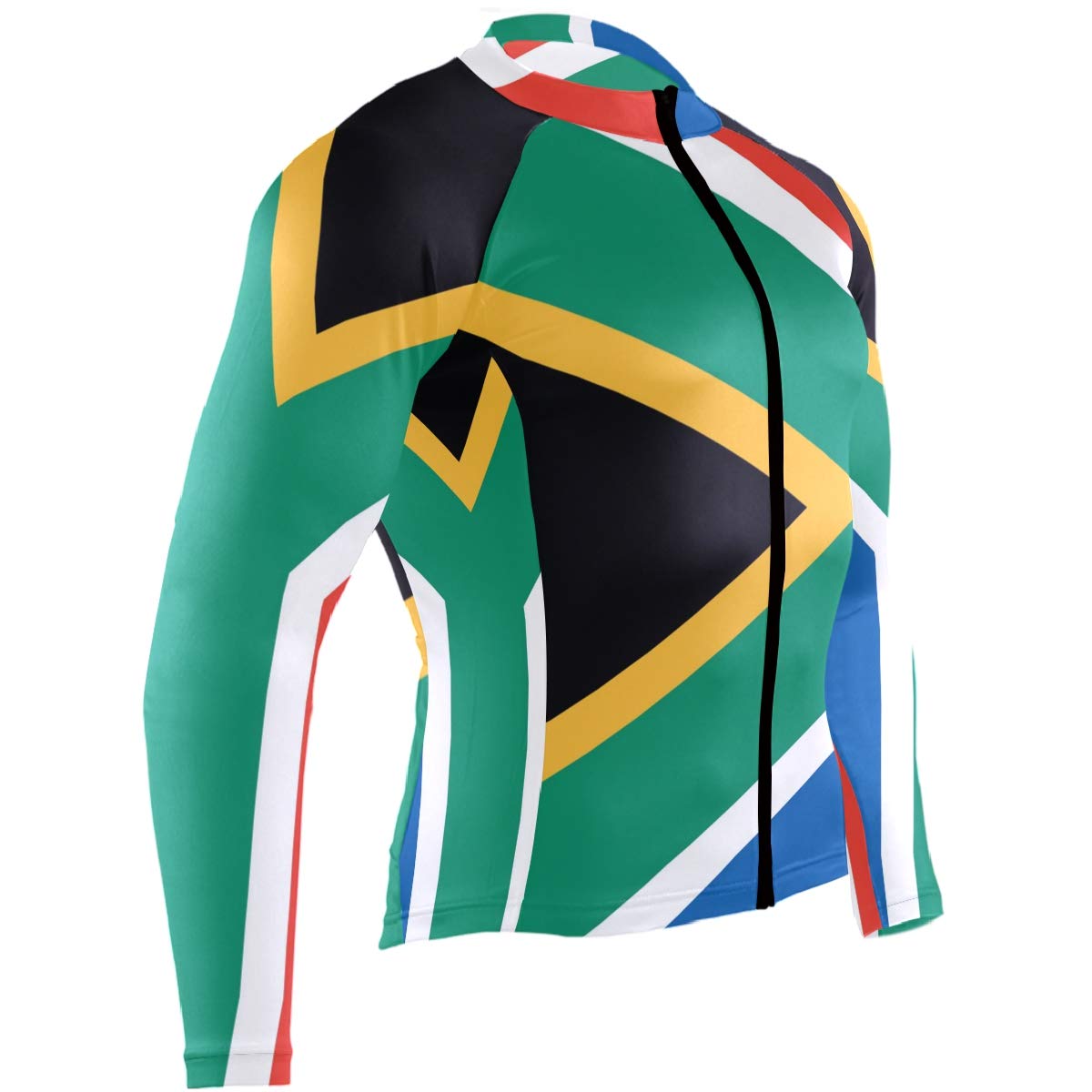 South Africa Flag Men's Cycling Jersey - Long Sleeve Bike Jacket for Road & Mountain Biking - Moisture Wicking Bicycle Shirt for Training & Racing - Perfect for Outdoor Sports & Cycling Enthusiasts