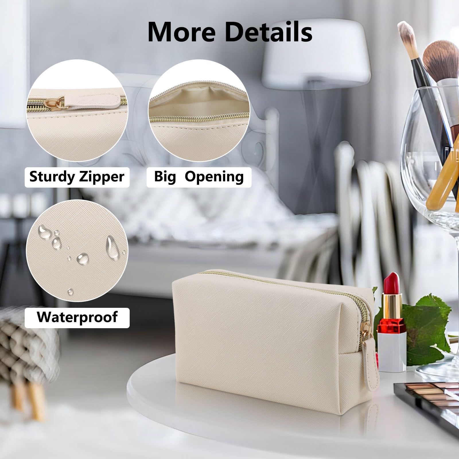 Premium Leather Makeup Bag for Women - Travel Cosmetic Organizer with Zipper, Portable Small Toiletry Pouch for Purse | Perfect for Travel, Gym & Daily Essentials Storage