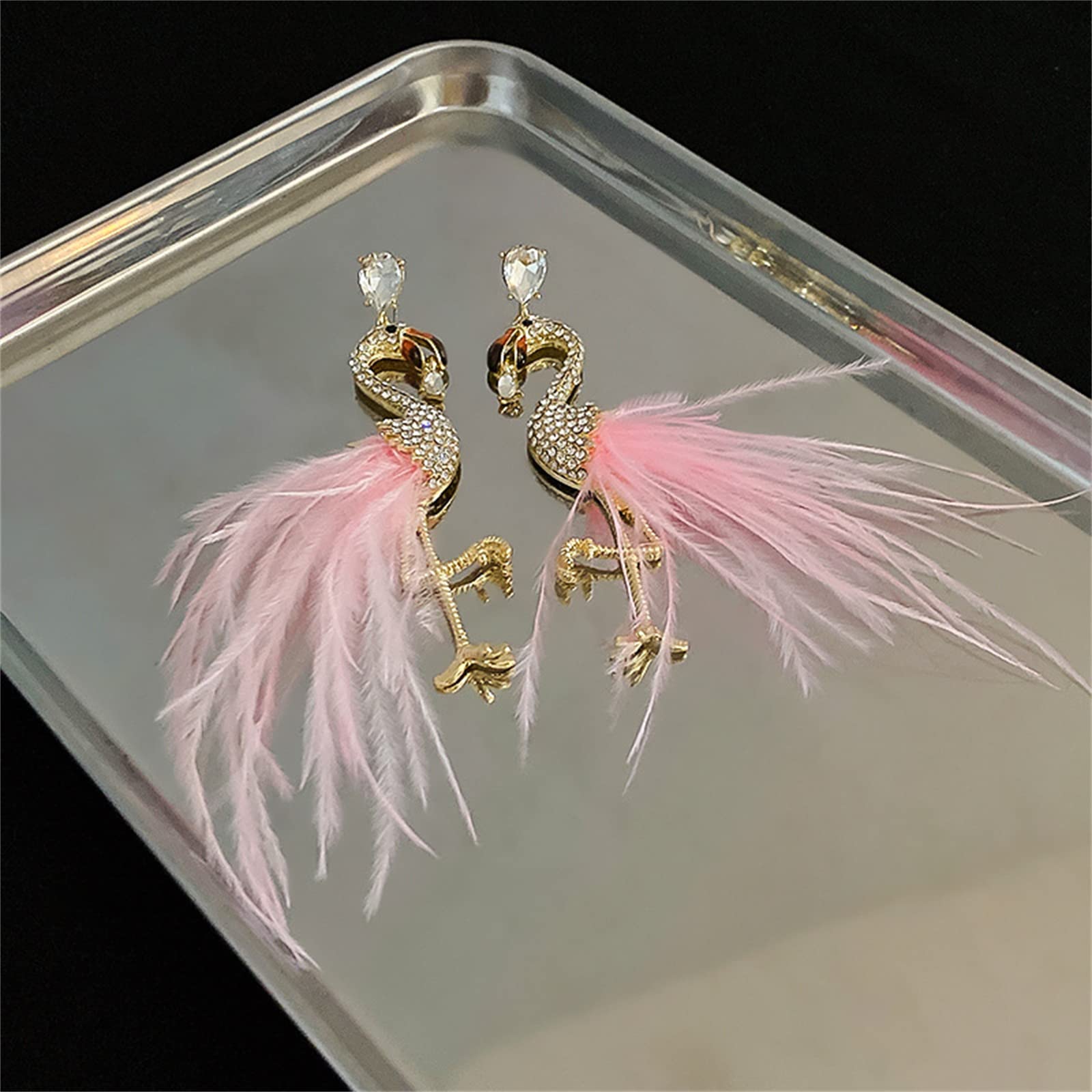 Flamingo Dangle Earrings for Women | Feather Tassel Drop Earrings with Elegant Crystal Birds | Fashion Jewelry Gifts for Her | Perfect for Parties, Weddings & Date Nights