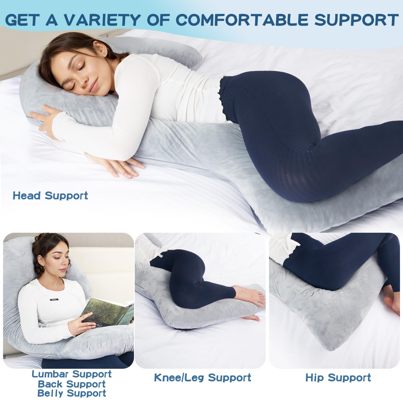 SAHEYER 71-Inch Memory Foam Body Pillow for Side Sleepers & Pregnancy Support - 3-Shaped Full Body Pillow with Removable Cover for Back, Hips, Legs & Belly Comfort (White) | Ideal for Adults, Maternity, Post-Surgery & Pain Relief