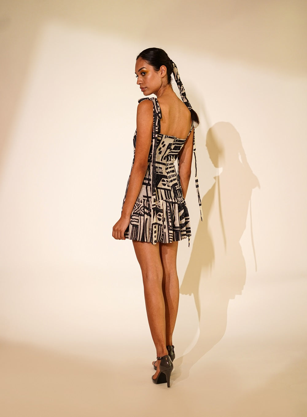 White Abstract Print Short Dress - Women's Casual Summer Mini Dress for Beach, Party & Vacation